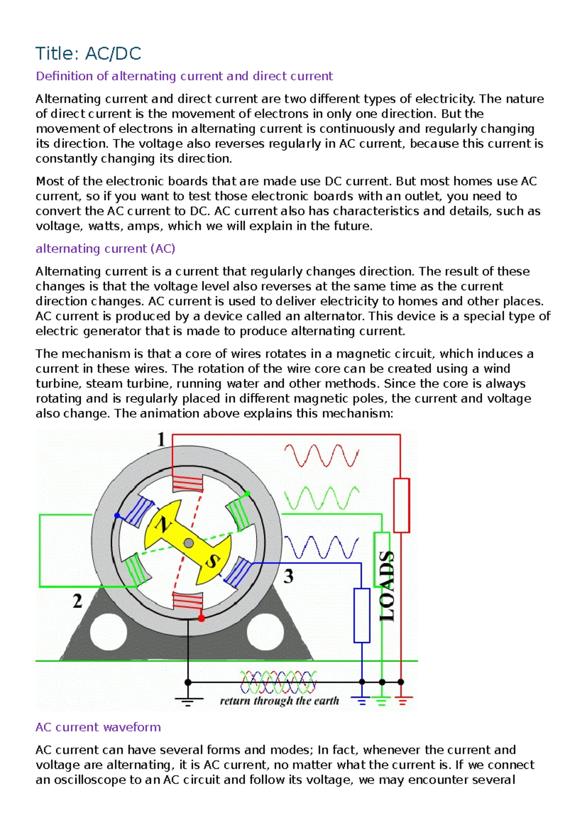 AC/DC Current Overview: Definitions, Applications, and Effects - Studocu