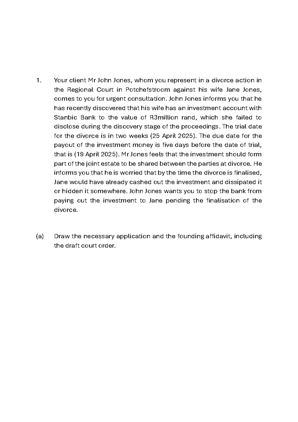Urgent Application for Interim Interdict in Divorce Case (Case No ...