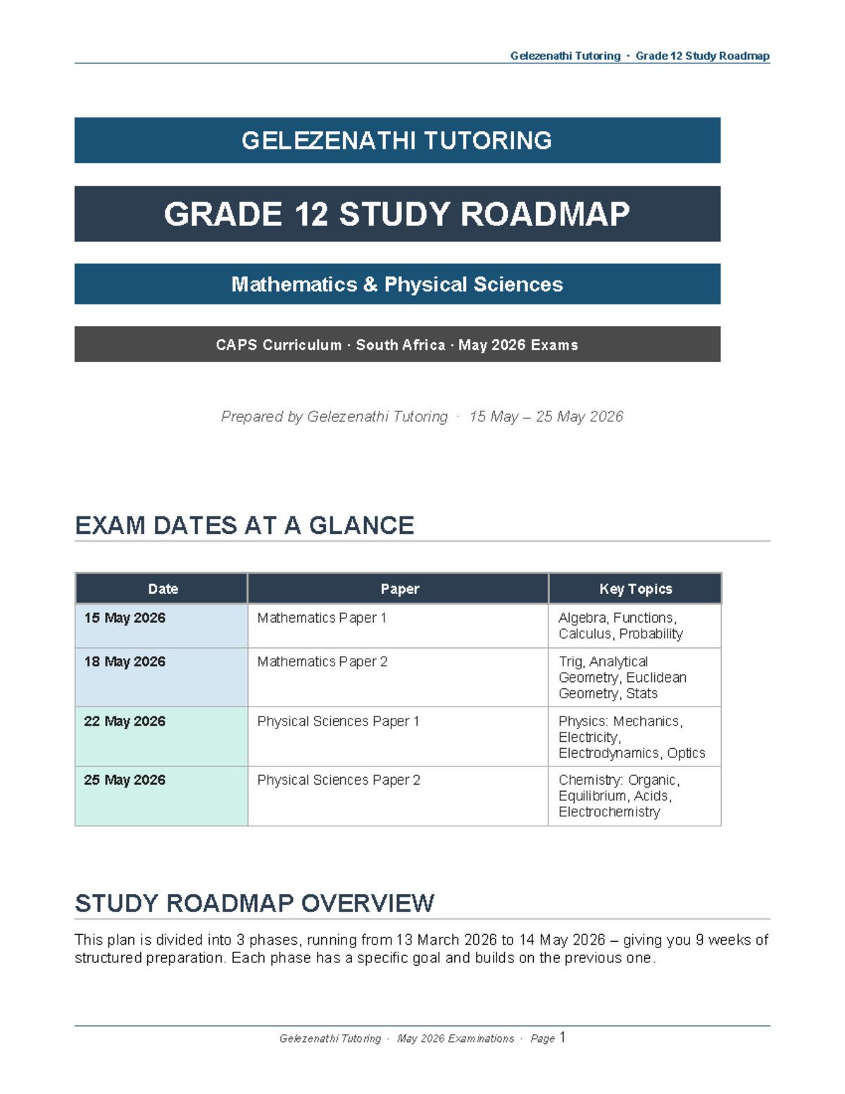Grade 12 Study Roadmap for May 2026 Exams: Maths & Physical Sciences ...