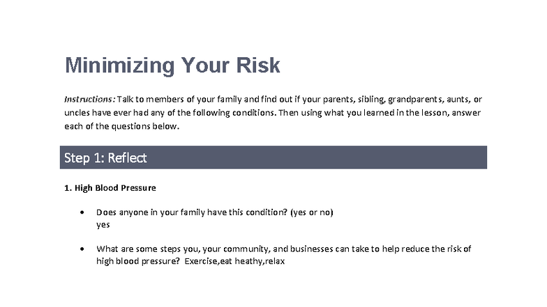 Family Health Risk Assessment: Conditions & Prevention Strategies - Studocu