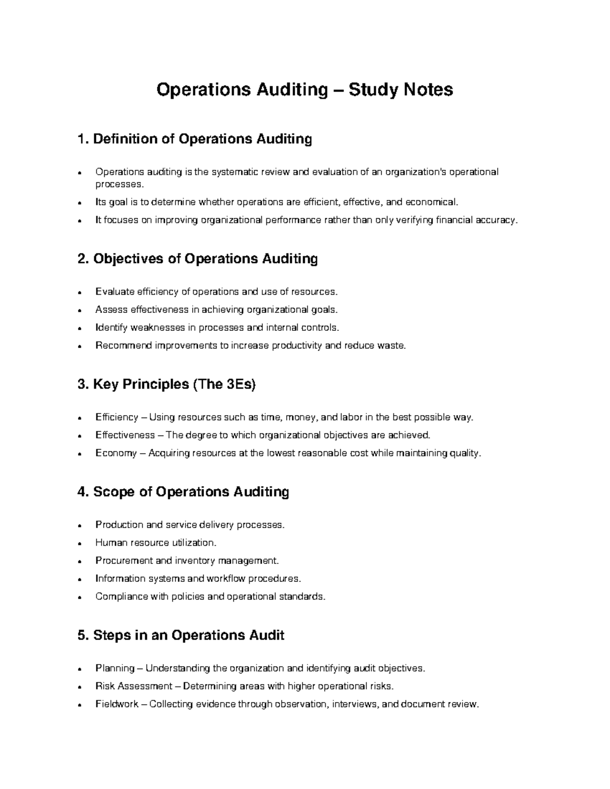 Operations Auditing Study Notes: Key Principles & Objectives - Studocu