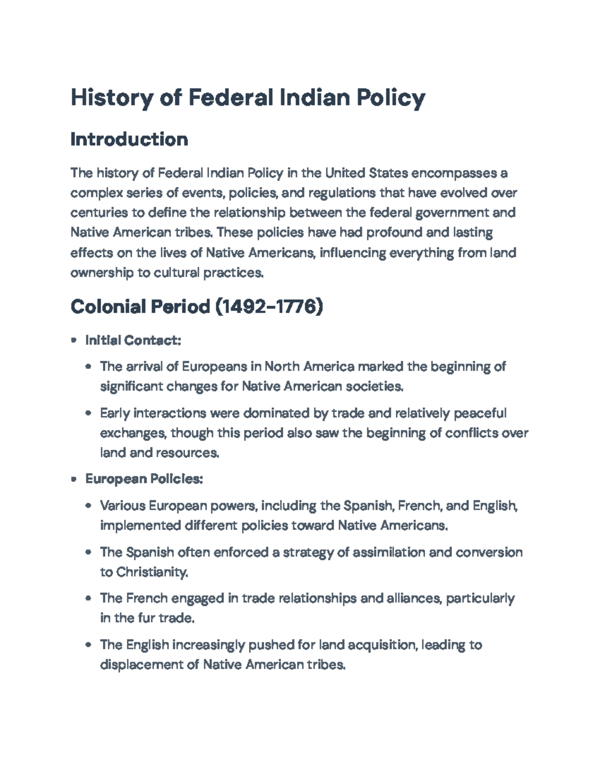 HIST 301: Federal Indian Policy - Historical Overview & Impact on ...