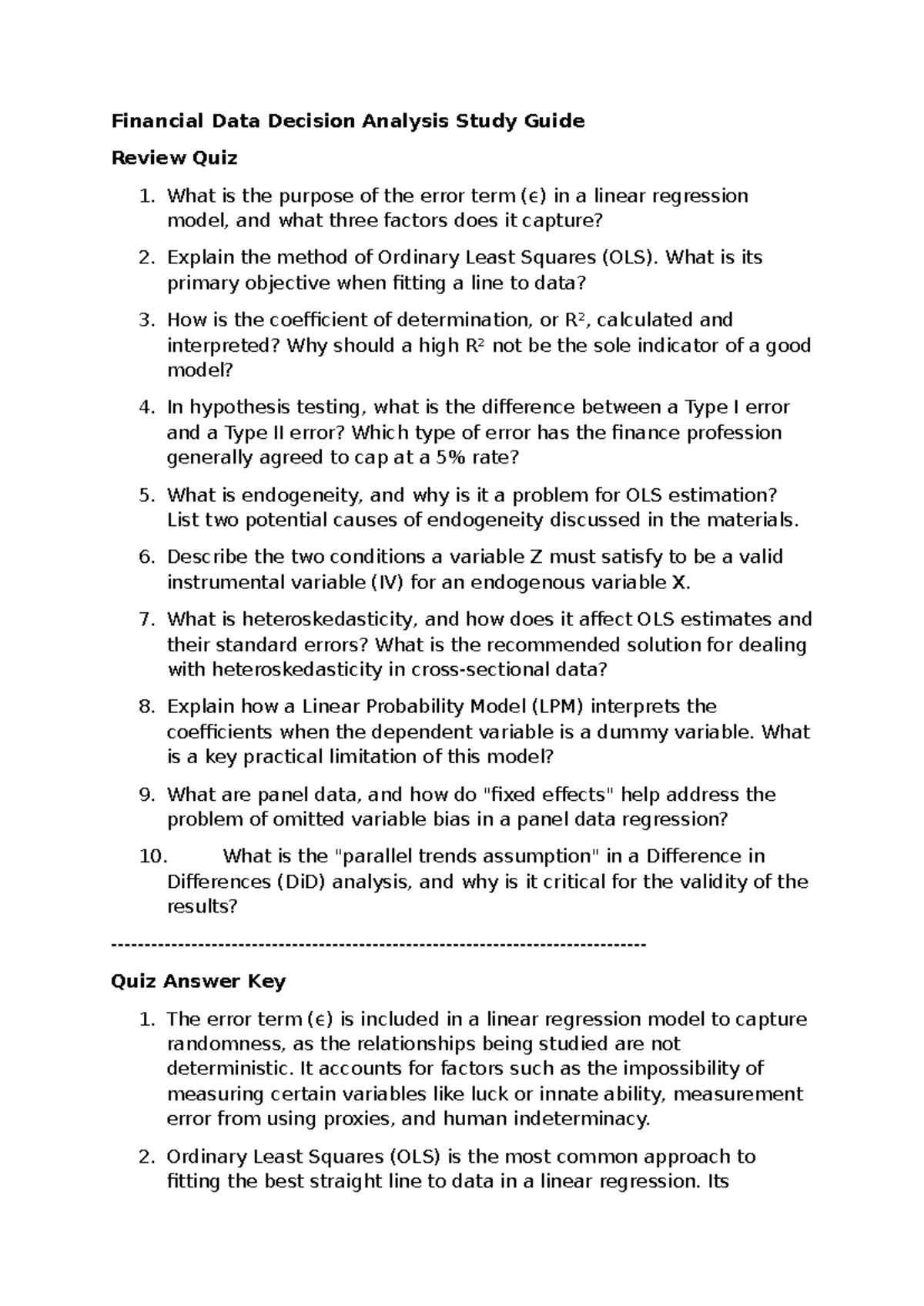 Financial Data Decision Analysis Study Guide: Key Concepts & Quiz 1 ...