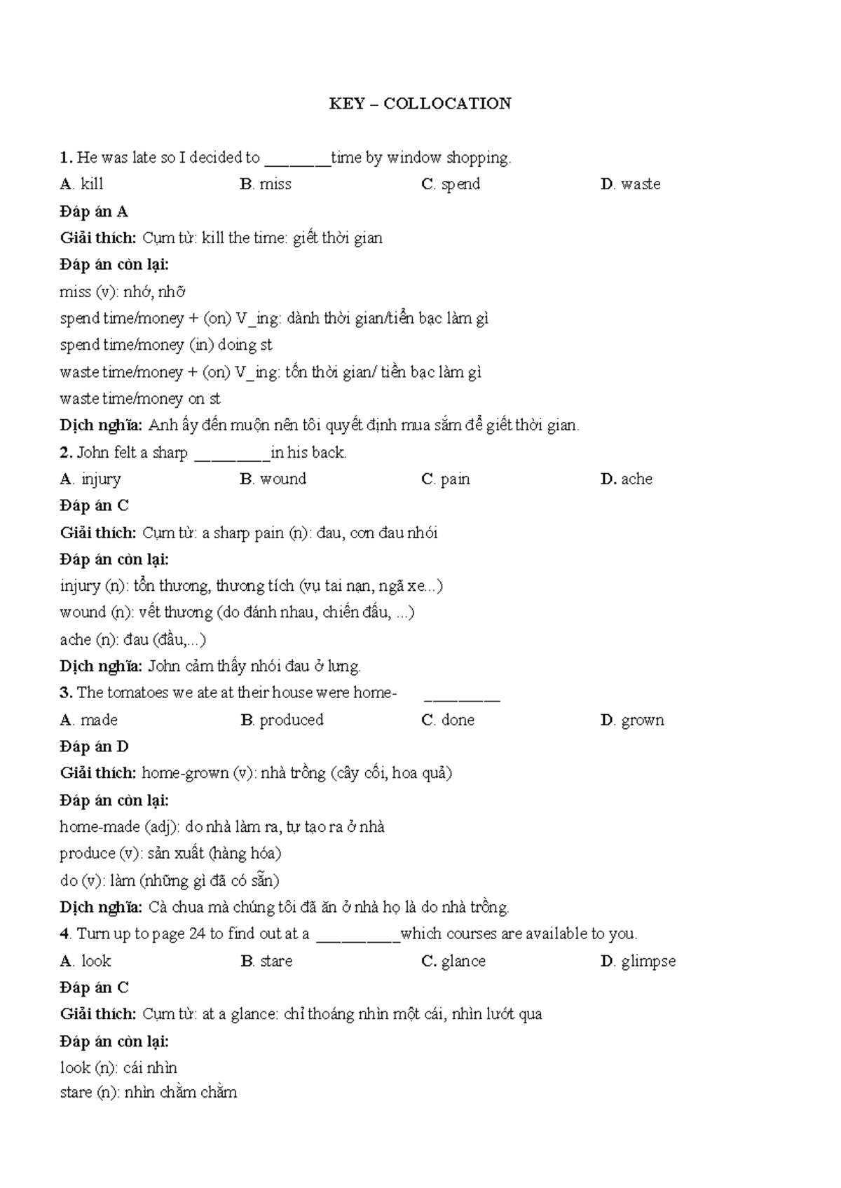 Key Collocation Study Guide for Gifted Students 11241 - Studocu