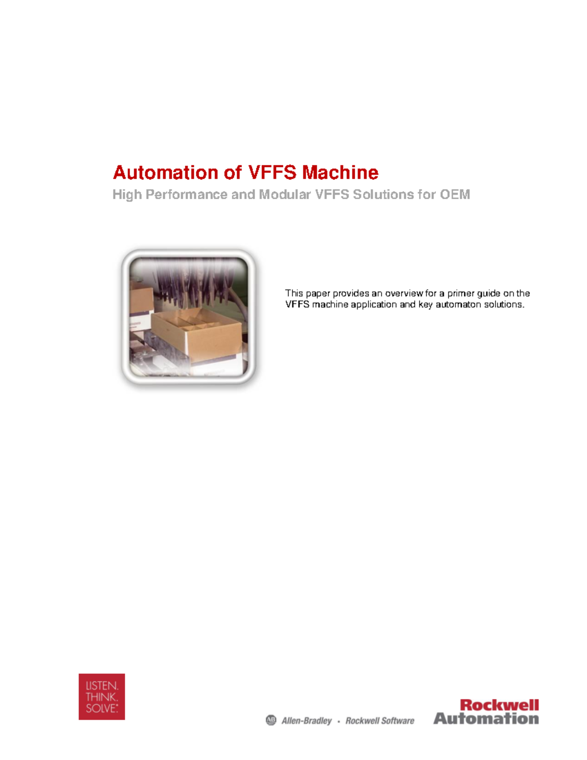 Automation of VFFS Machine: Performance & Solutions Guide - Studocu