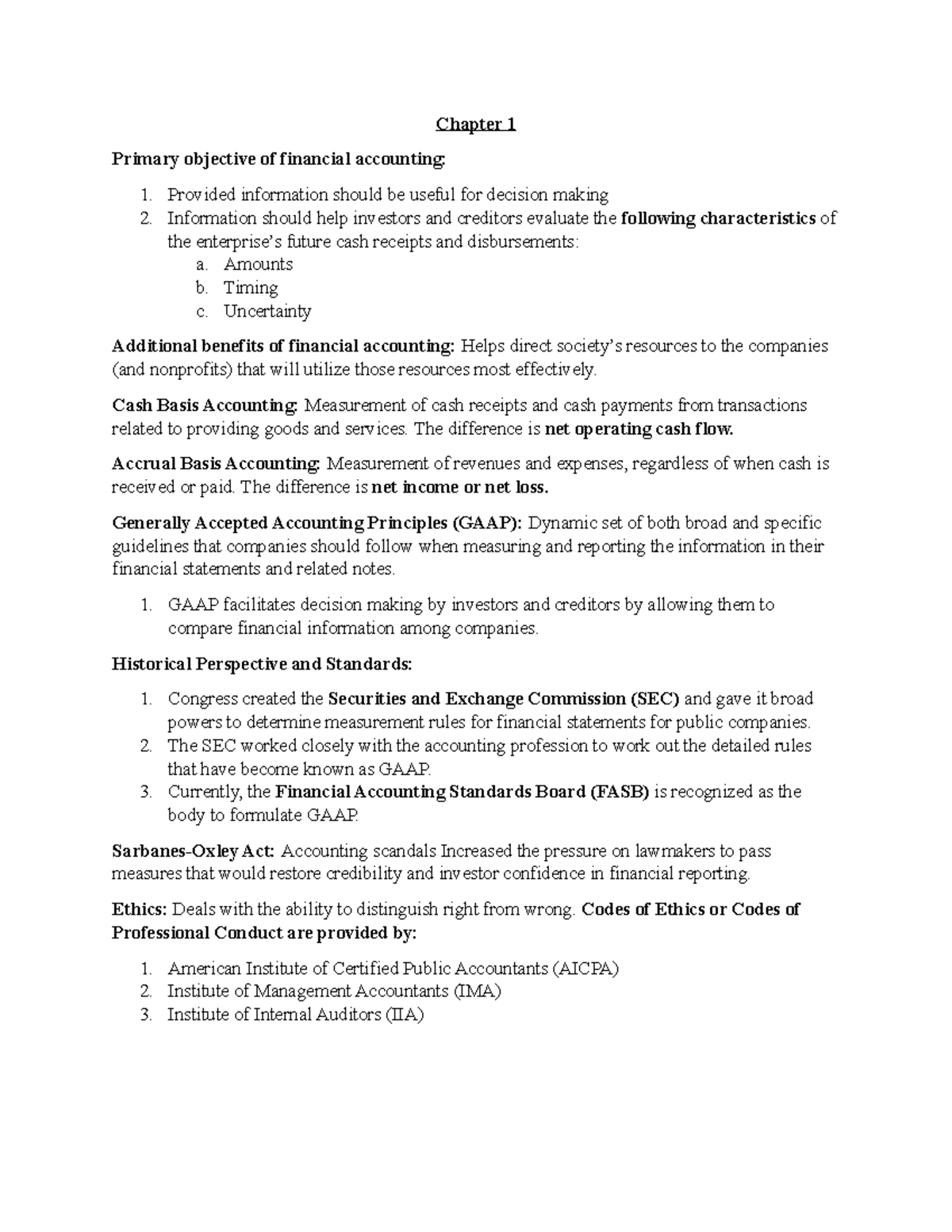 Financial Accounting Chapter 1 Summary & Key Concepts Notes - Studocu
