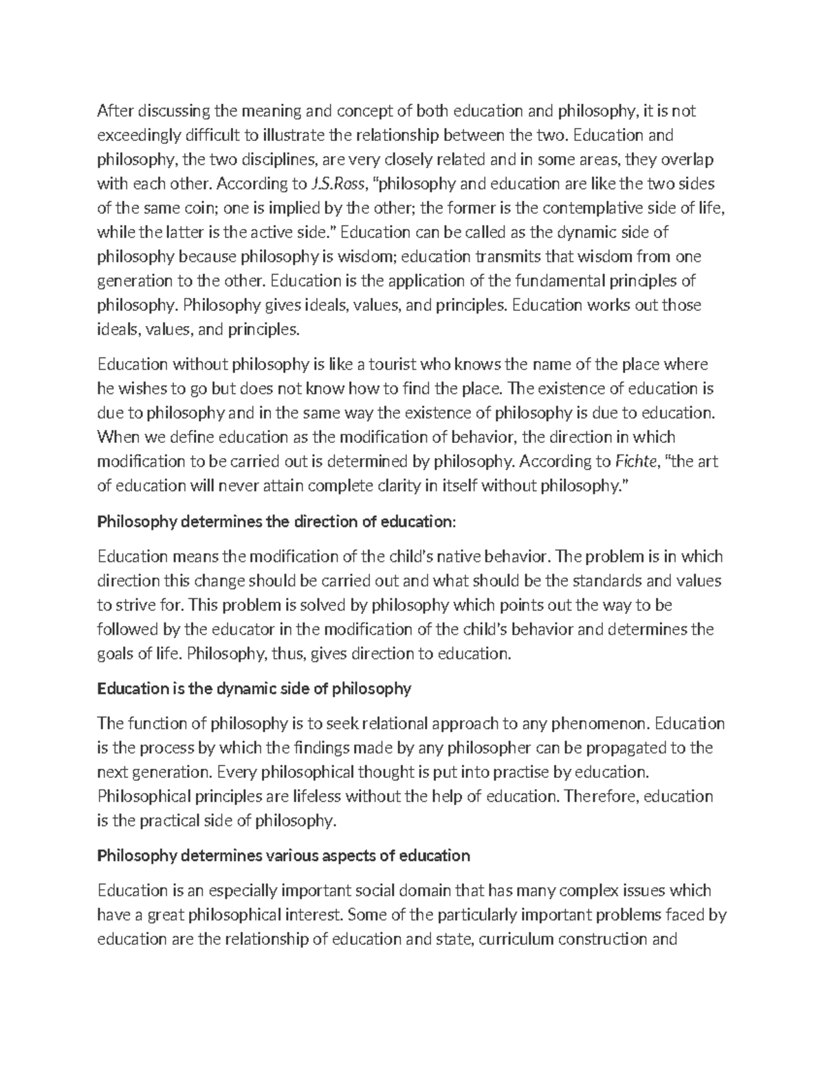 Relationship between Philosophy and education - After discussing the ...