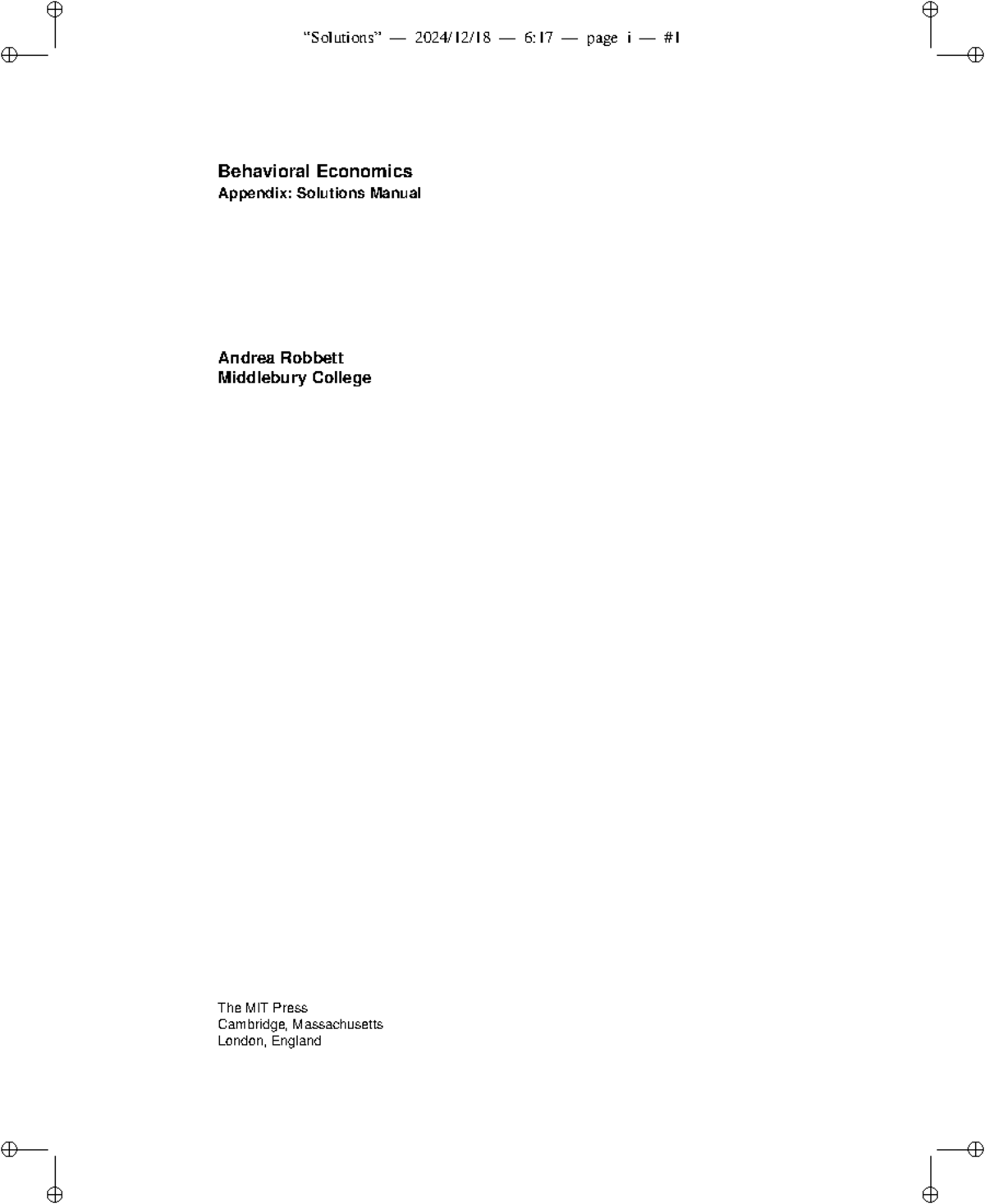 Behavioral Economics 6:17 Solutions Manual: Exercises & Analysis - Studocu