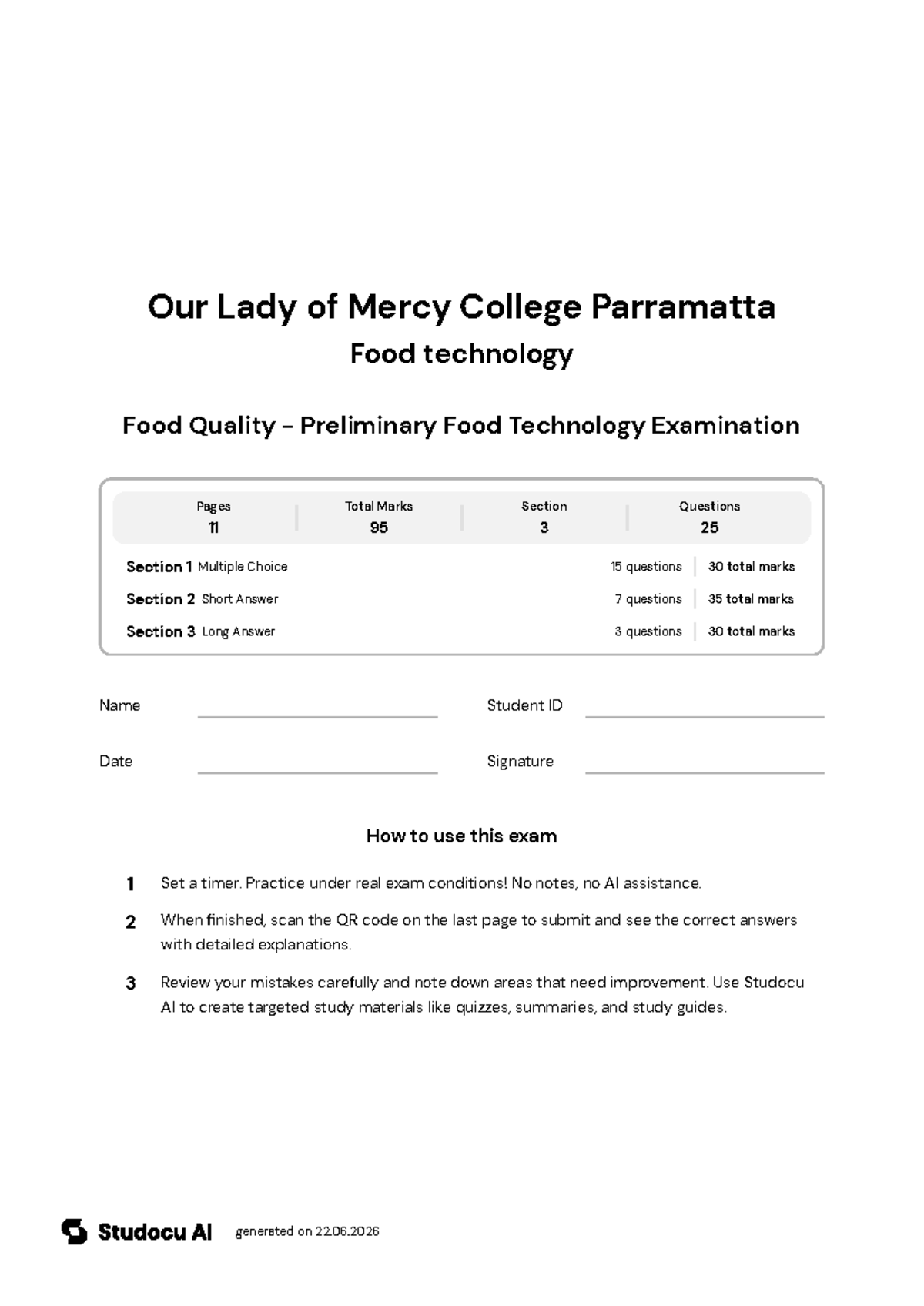 Food Quality - Preliminary Food Technology Exam - Studocu