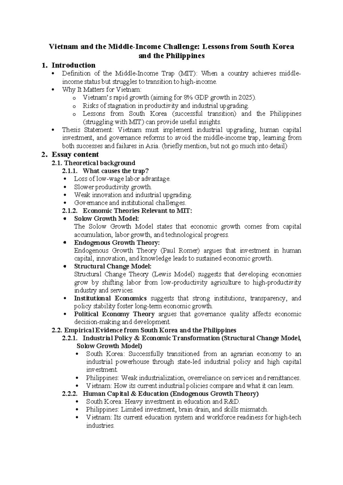 Middle Income Trap: Lessons for Vietnam from South Korea & Philippines ...