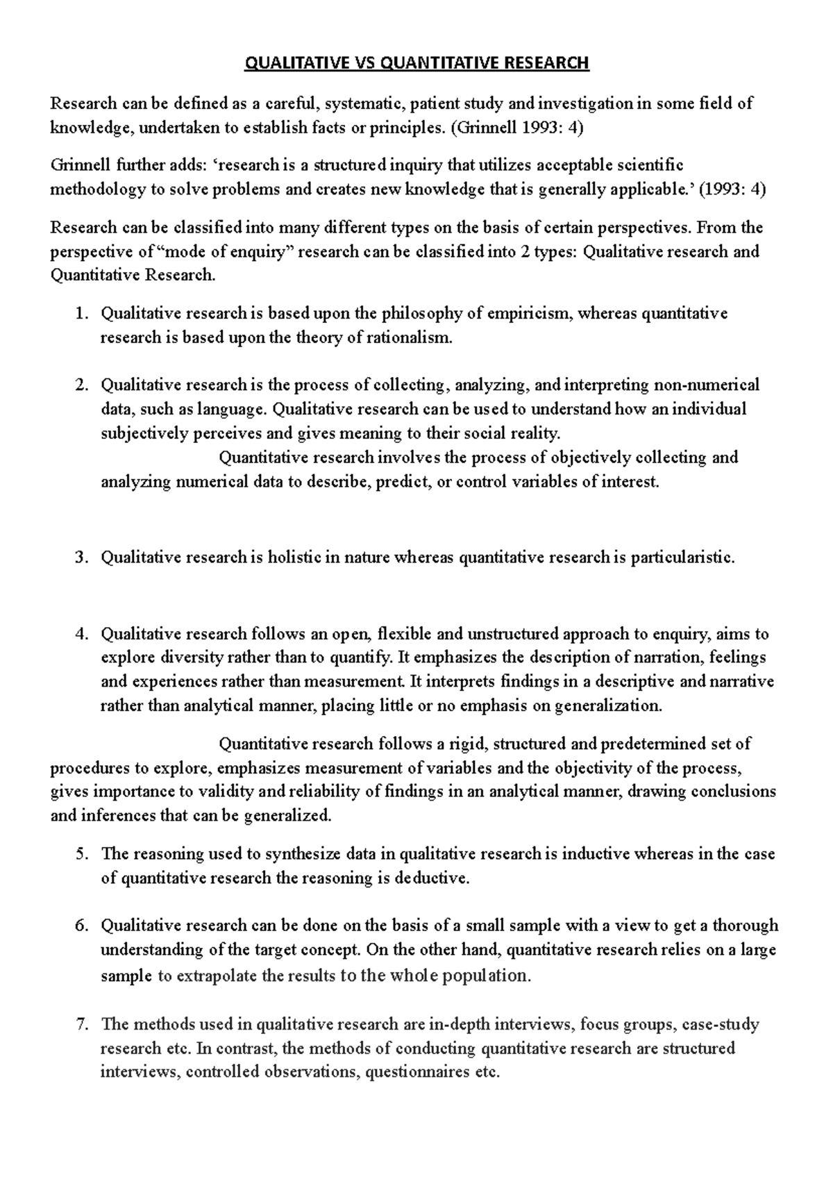 Qualitative vs Quantitative Research: Key Differences Explained - Studocu