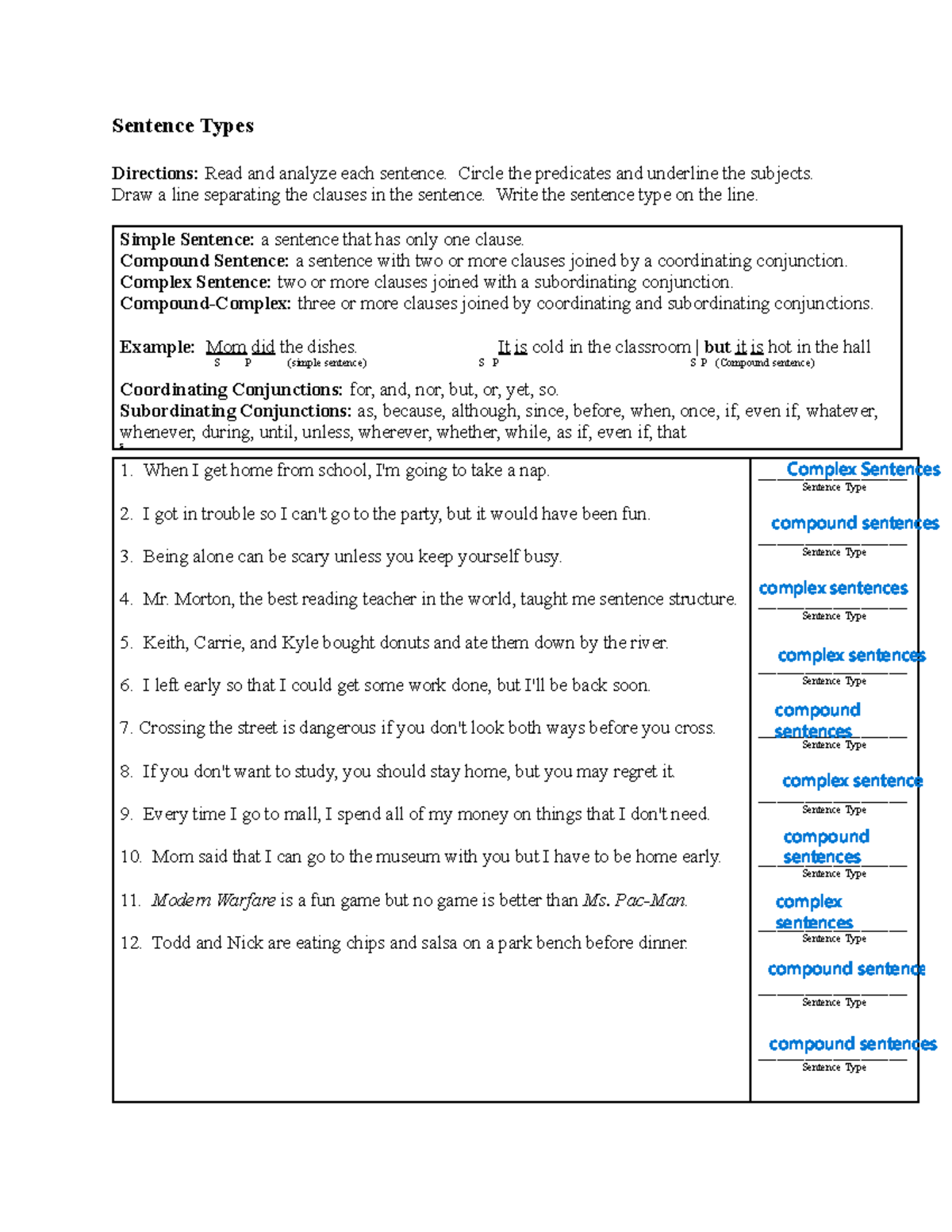 Sentence Types Analysis and Practice - ENG101 - Studocu