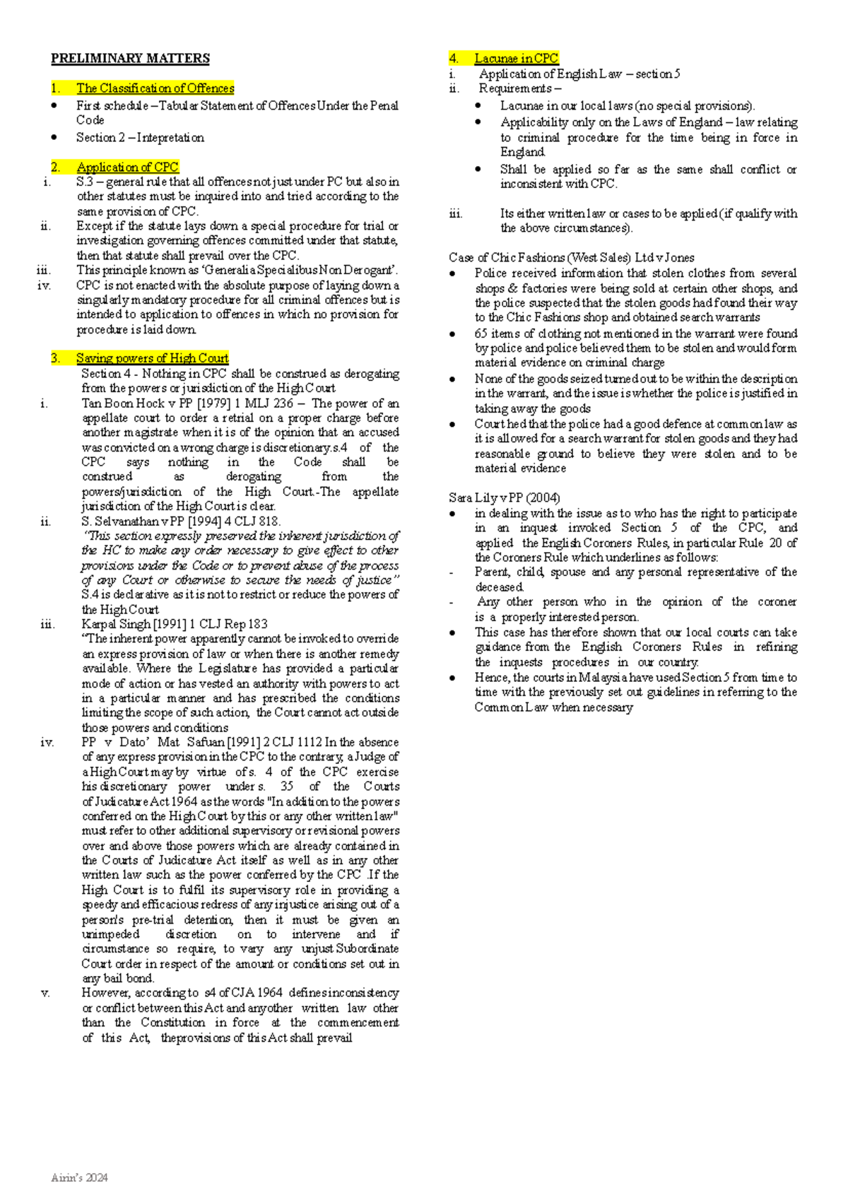 CPC I Class Notes: Key Insights on Arrest and Search Procedures - Studocu