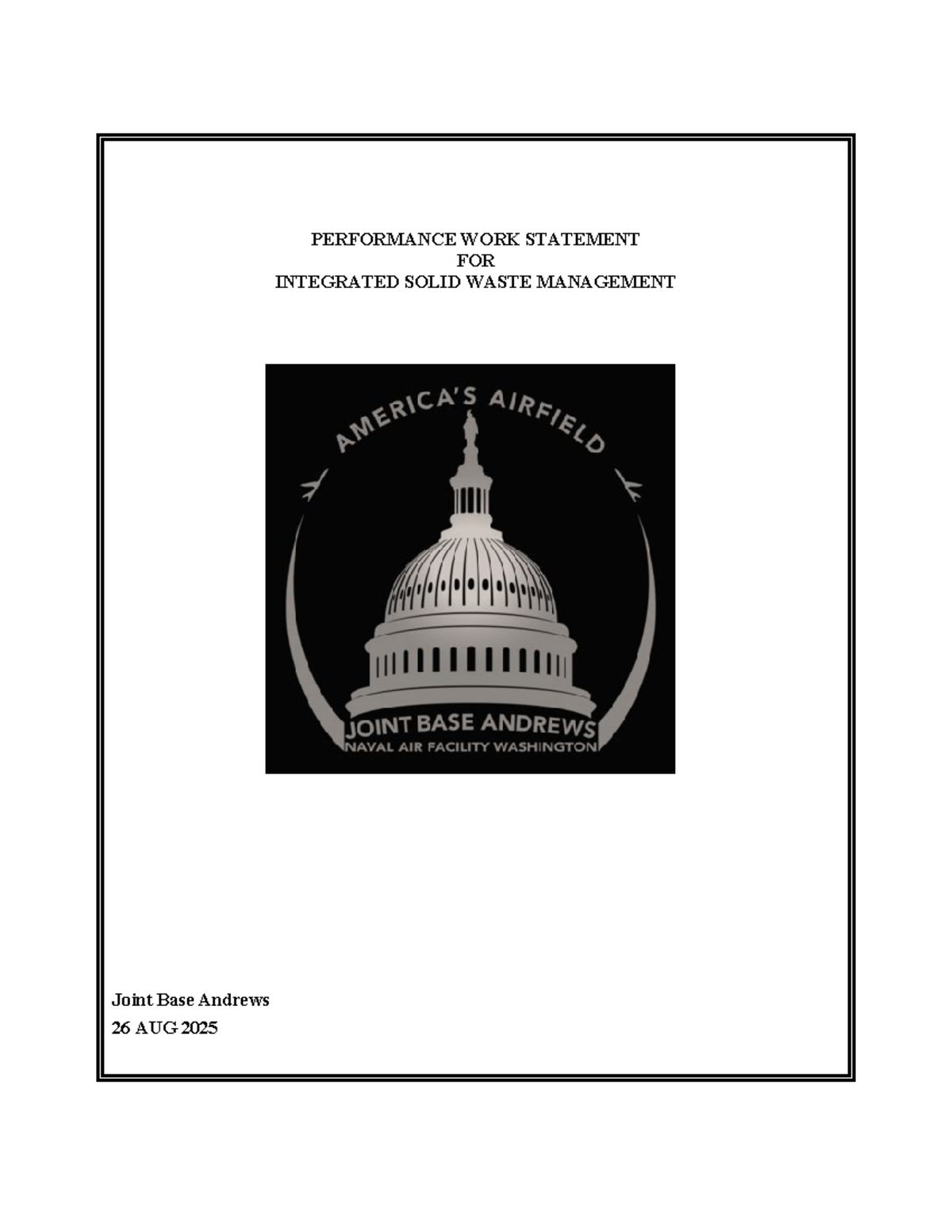 Performance Work Statement for ISWM at Joint Base Andrews (JBA) - Studocu