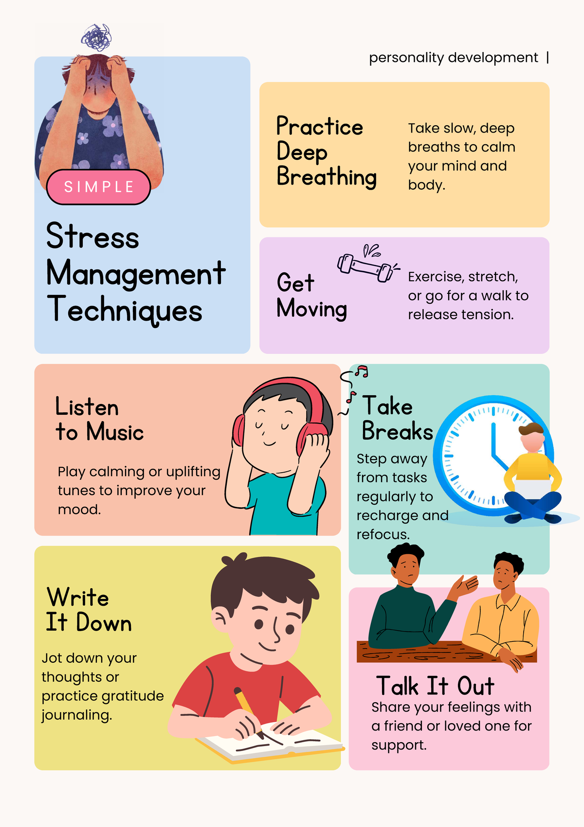 PSY 202: Stress Management Techniques & Happiness Tips Infographic ...