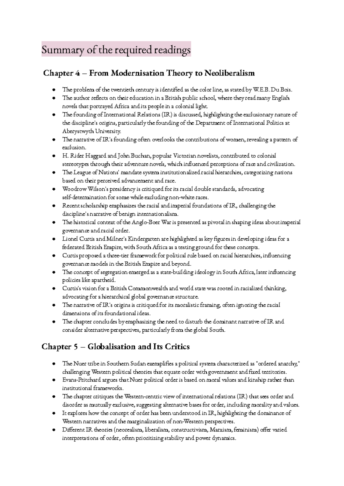 PL201 Summary of Required Readings: Chapters 4-8 Insights on IR and ...