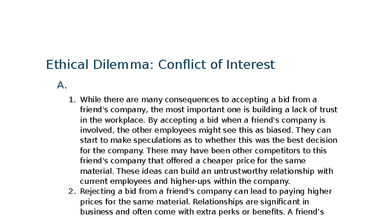 Task 2: Ethical Dilemmas in Business - Conflict of Interest ...