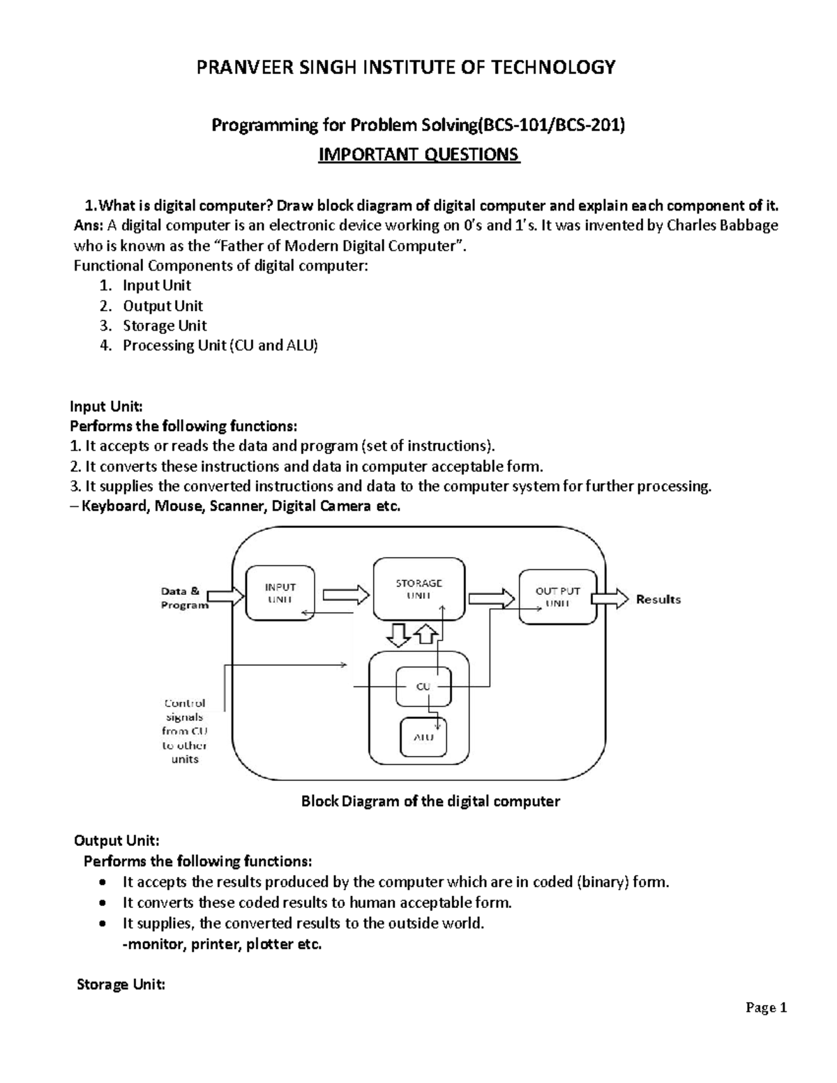 PPS important questions - Page 1 PRANVEER SINGH INSTITUTE OF TECHNOLOGY ...