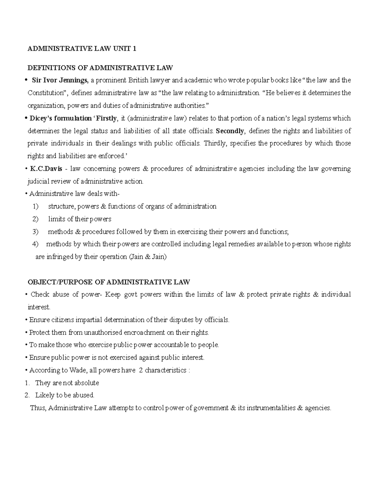 Administrative Law: Unit 1 Overview and Key Concepts - Studocu