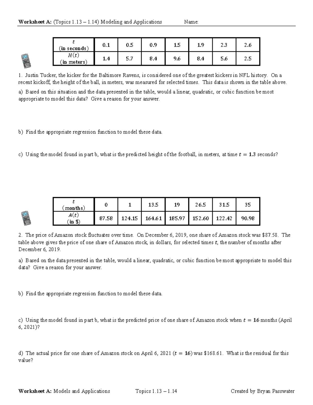 Worksheet A: Modeling and Applications (Topics 1.13 1.14) - Studocu