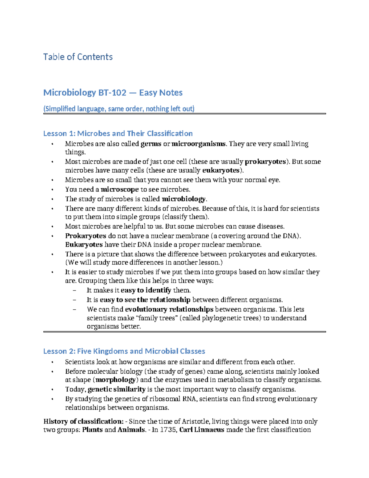 Microbiology Easy Notes (Simplified) - Lesson 1 to 10 Overview - Studocu