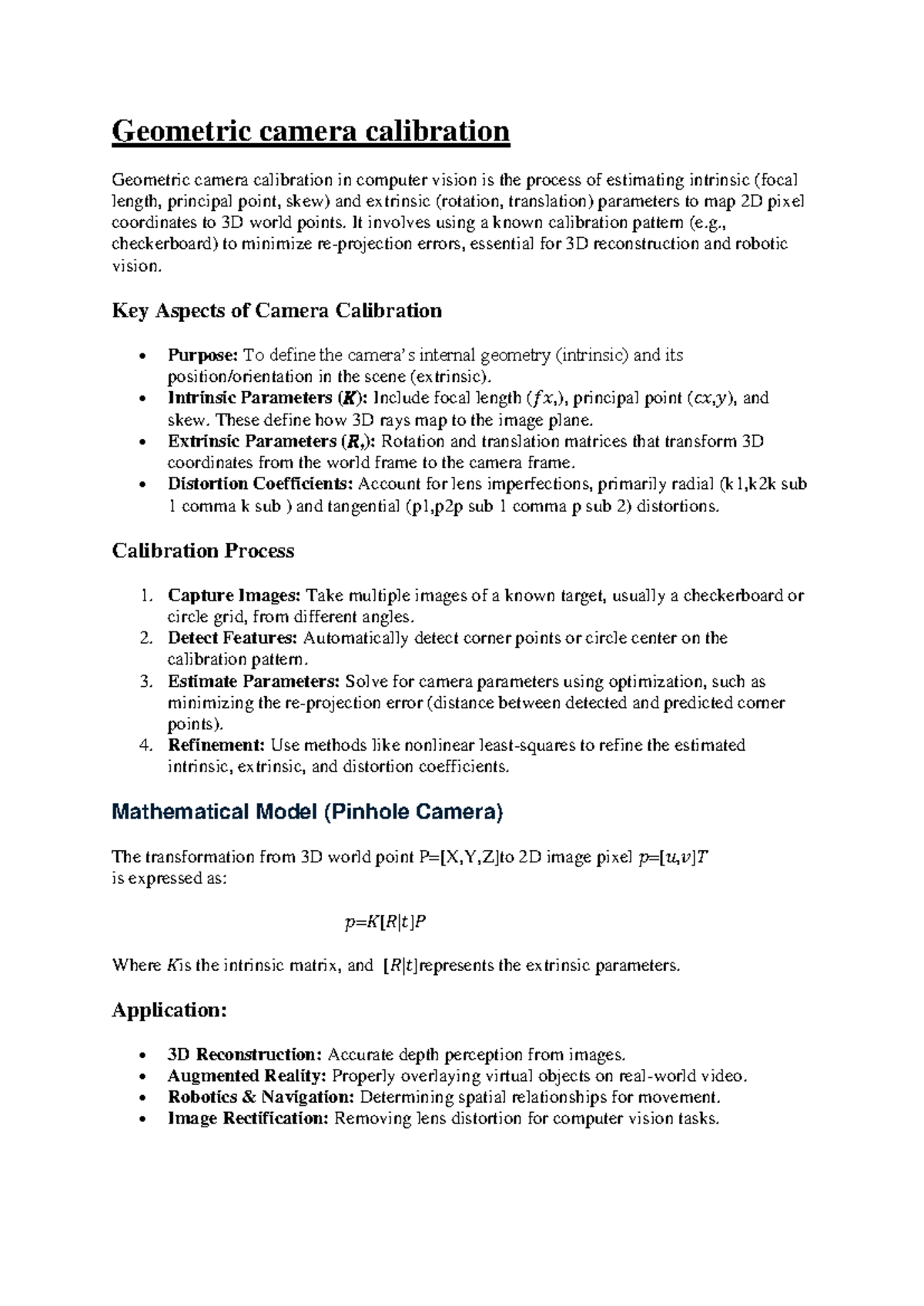 Computer Vision (CS101) 2nd Unit Notes on Camera Calibration - Studocu