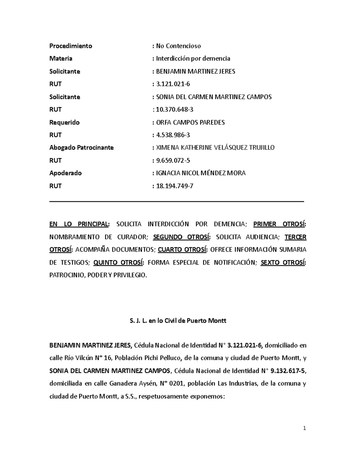 Solicitud de Interdicción por Demencia - MODELO LEGAL 2023 - Document Preview