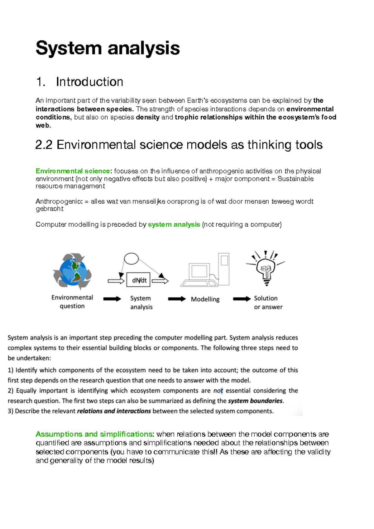 System Analysis - Lecture Notes on Environmental Science Models ...