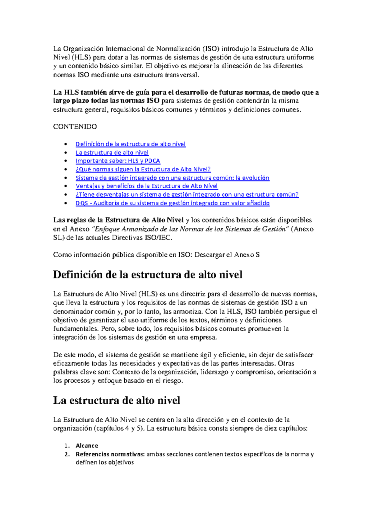 Definición de la Estructura de Alto Nivel (HLS) en Normas ISO - Studocu