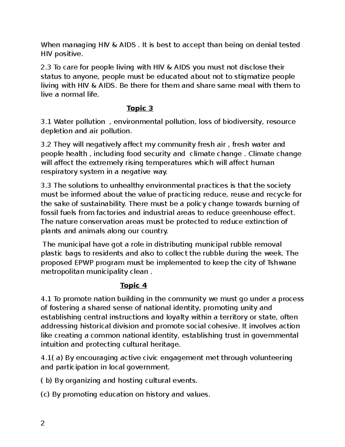 Grade 8 Assignment: Managing HIV/AIDS, Environmental Issues & Nation ...