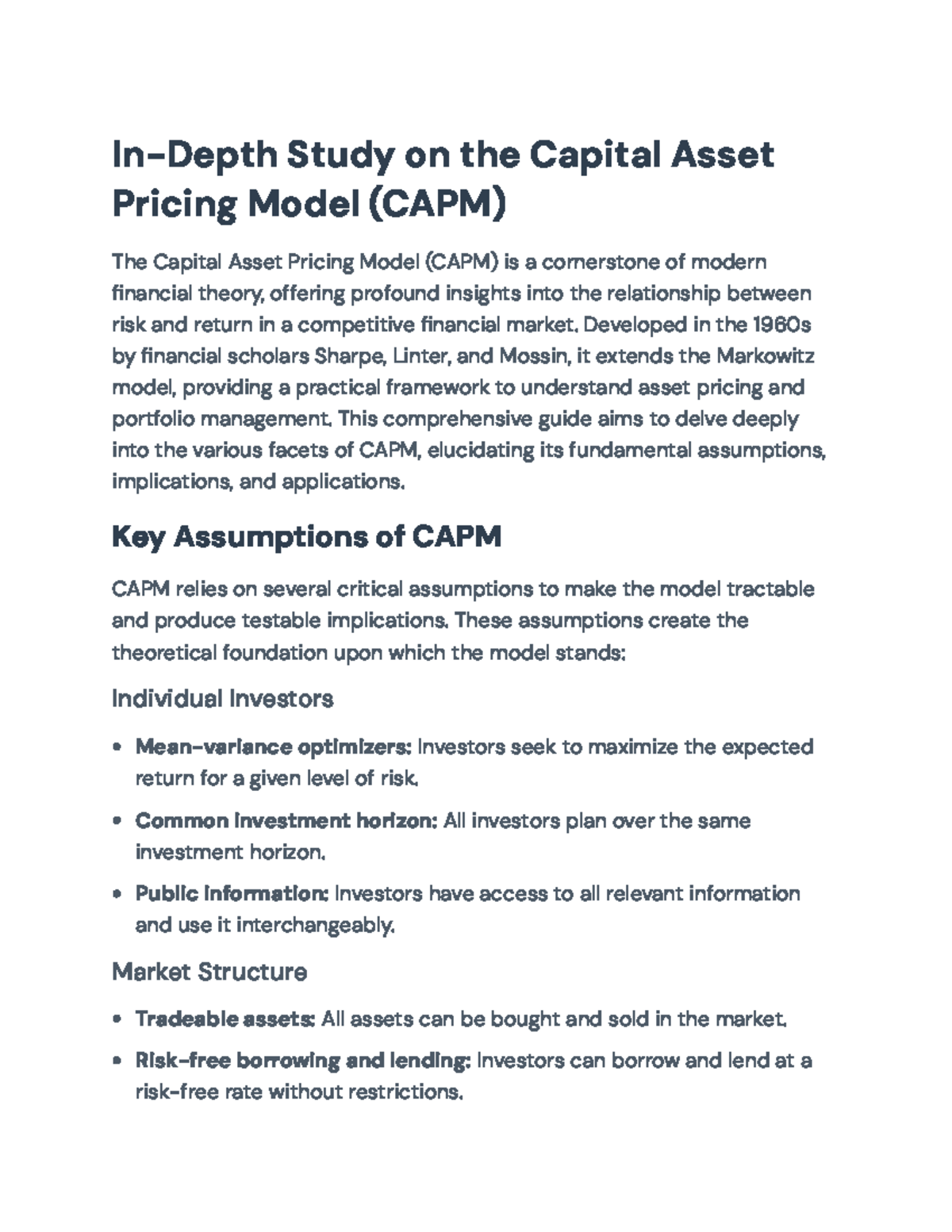 In-Depth Analysis of the Capital Asset Pricing Model (CAPM) - In-Depth ...