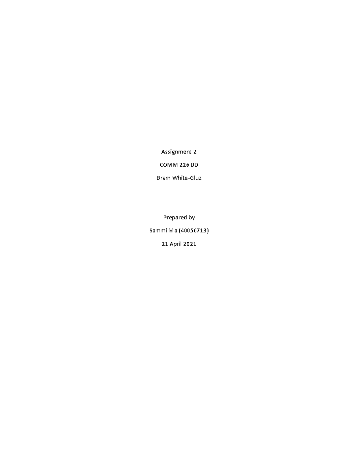 COMM 226 DD Assignment 2: ERD Design Overview - Studocu
