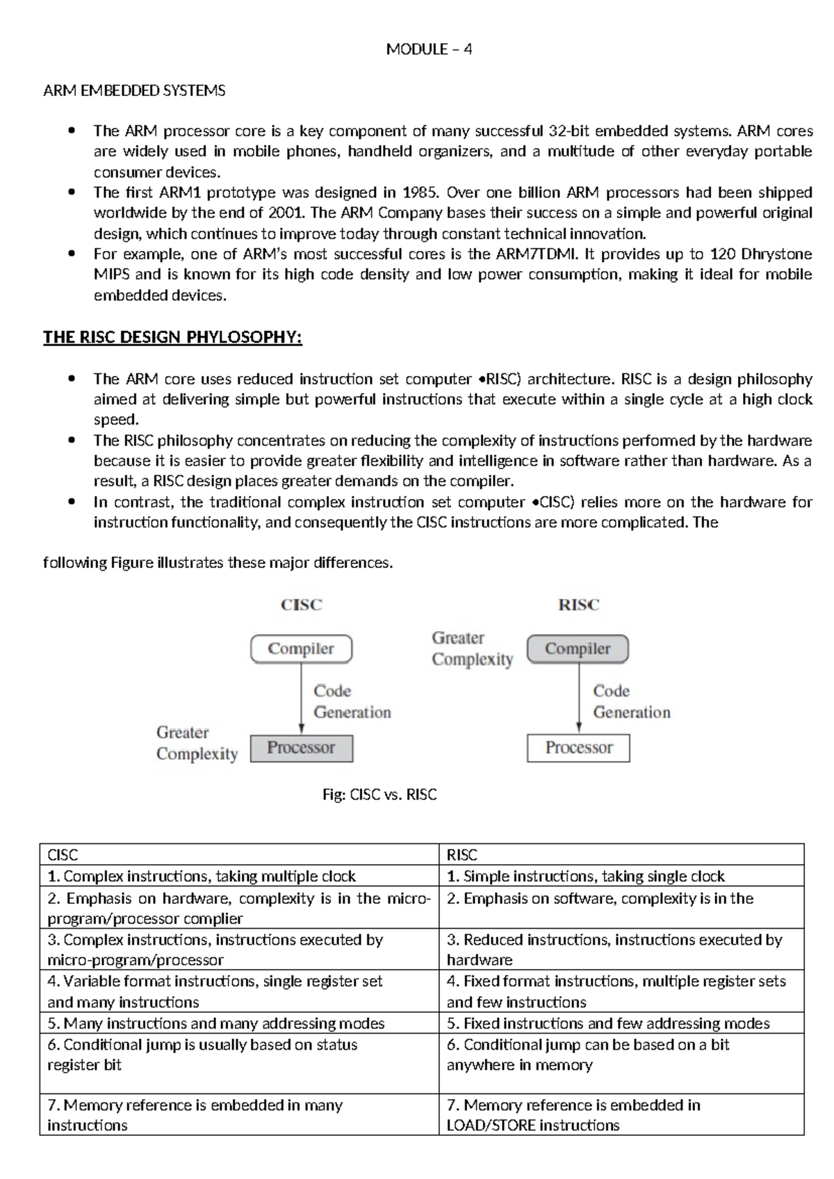 ARM Embedded Systems: Unit 4 - RISC Design Philosophy and Architecture ...