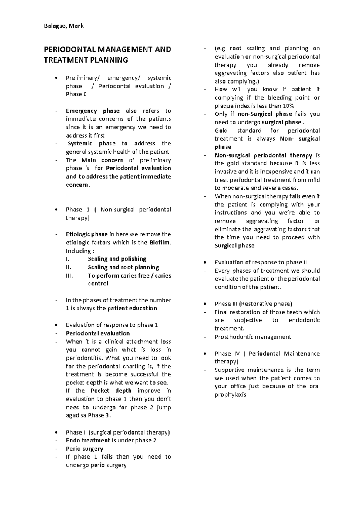 PER 101: Periodontal Management and Treatment Planning Notes - Studocu