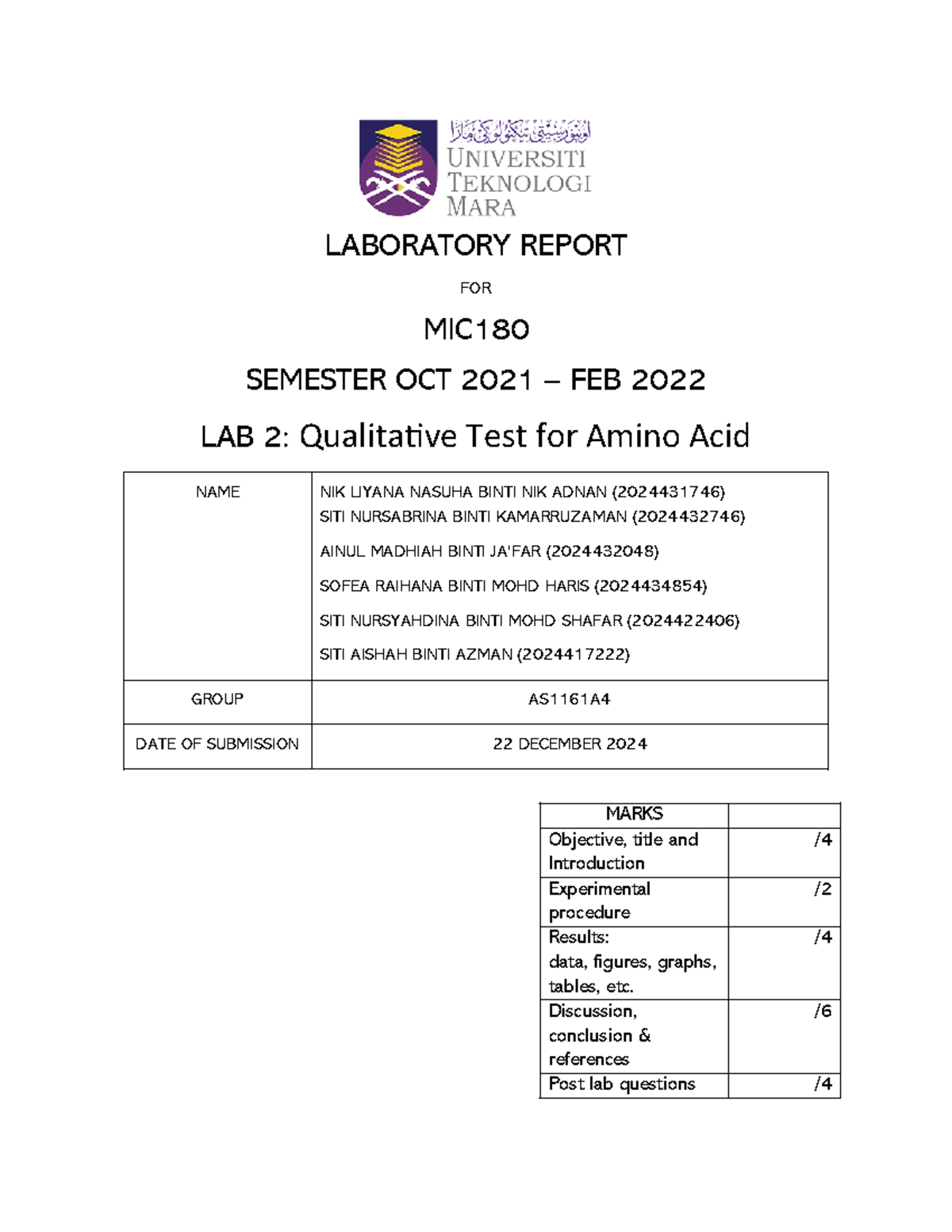 Report - MIC - LABORATORY REPORT FOR MIC SEMESTER OCT 2021 – FEB 2022 ...