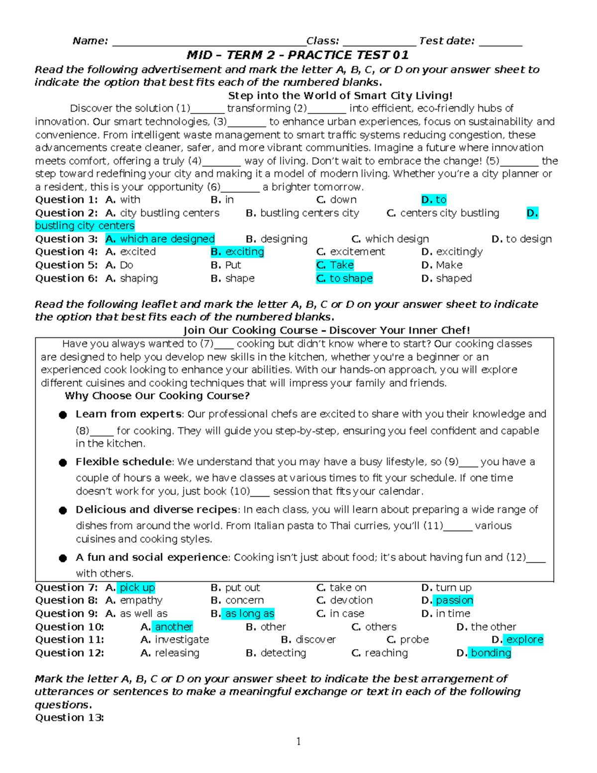 MID TERM 2 PRACTICE TEST 01 ANSWER KEY - Studocu