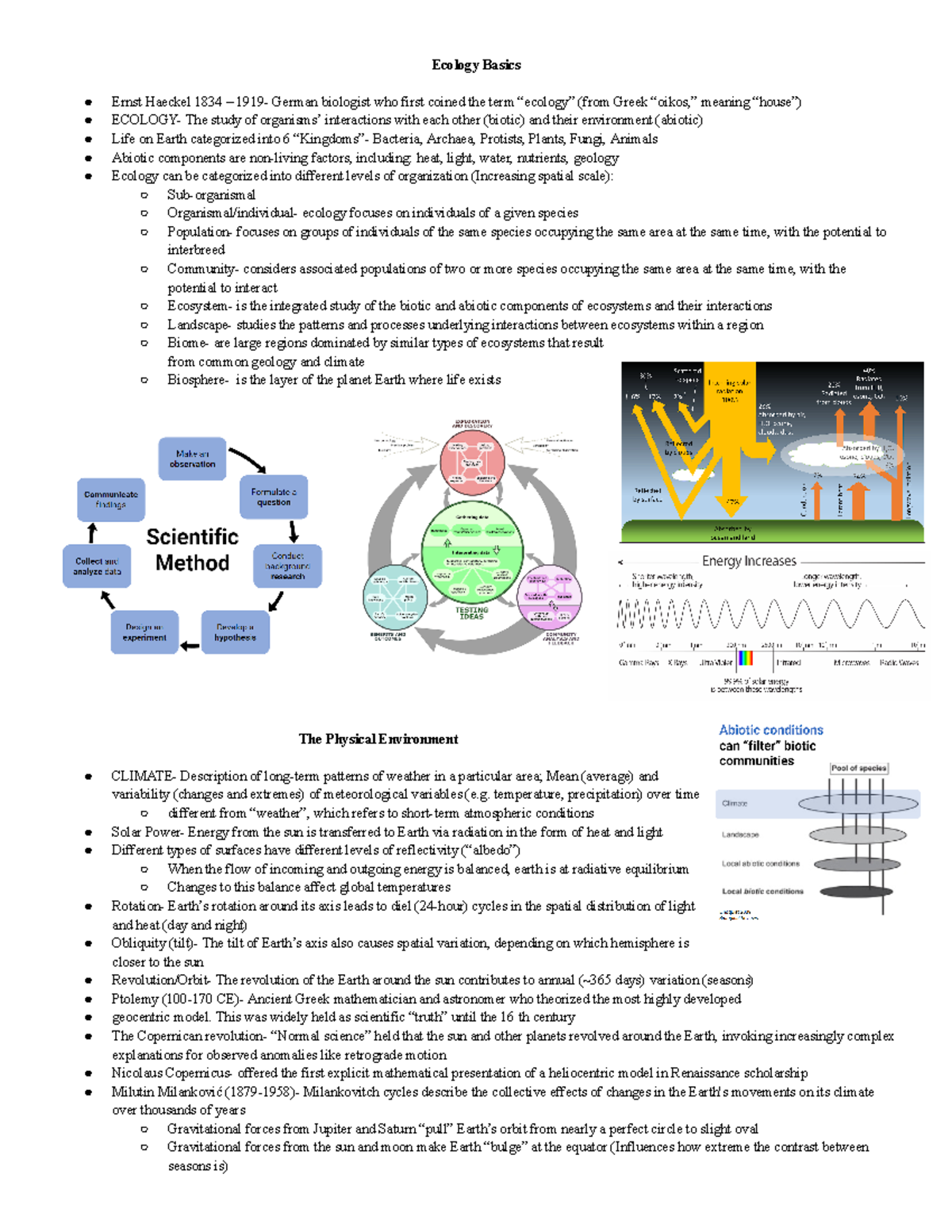 ENV 1003 Ecology Basics Midterm Study Notes and Key Concepts - Studocu