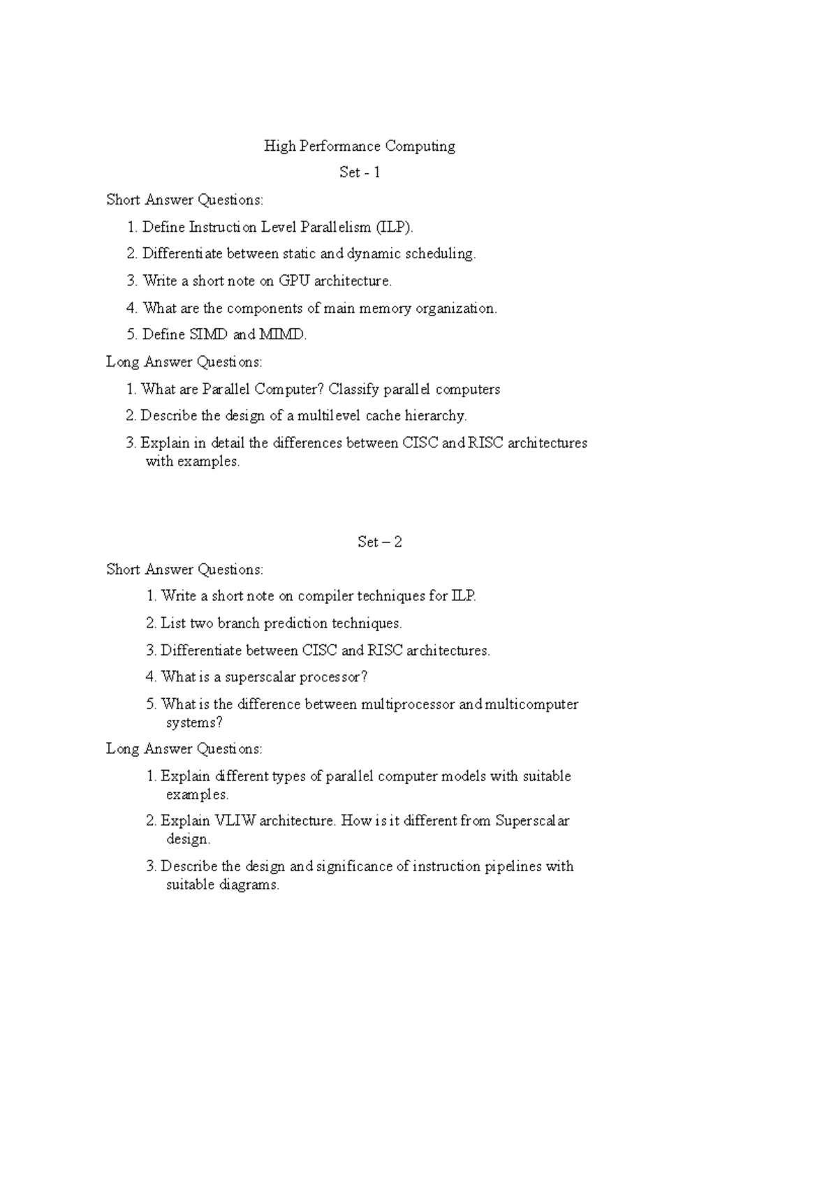 HPC 101 Question Bank: Short & Long Answer Questions - Studocu