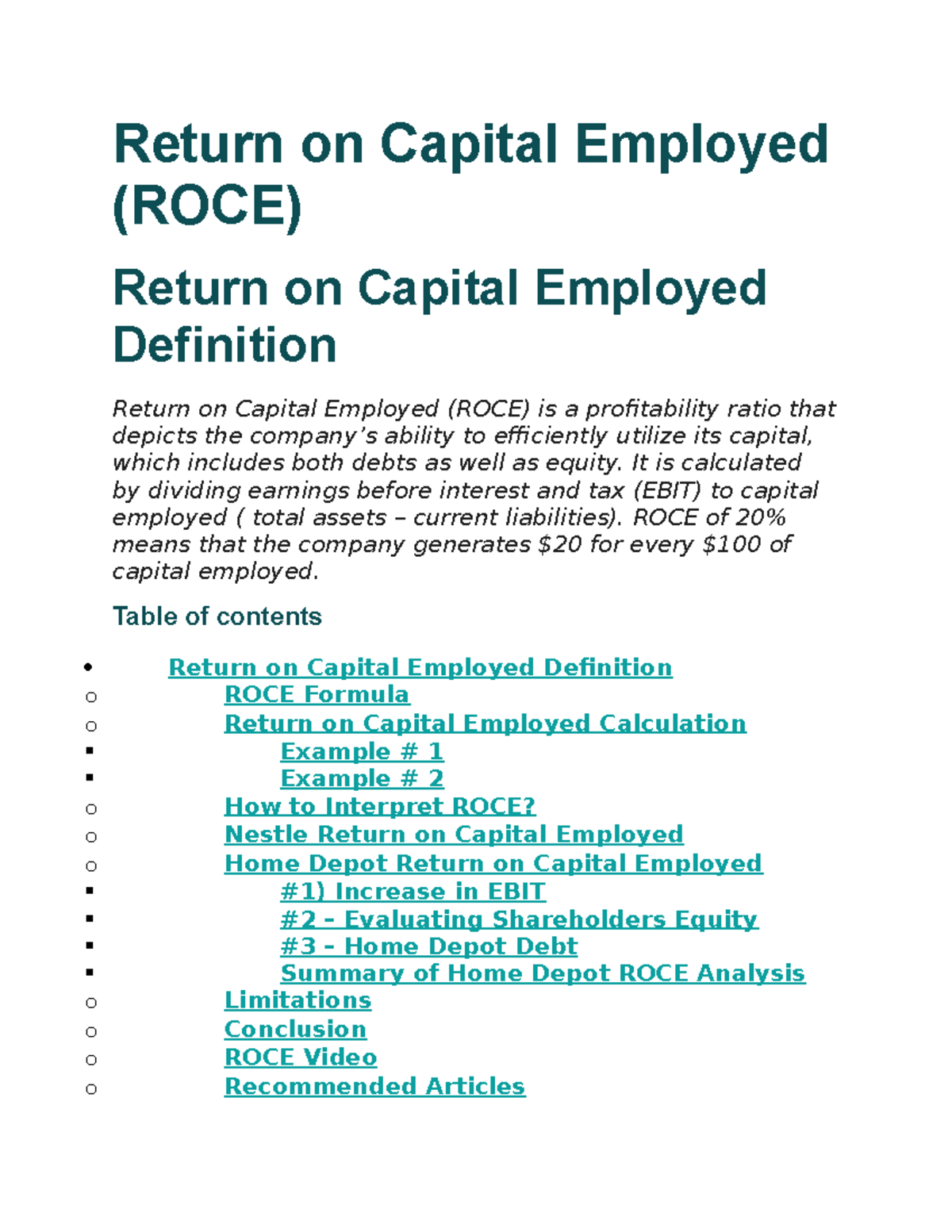 Return on Capital Employed - Return on Capital Employed (ROCE) Return ...