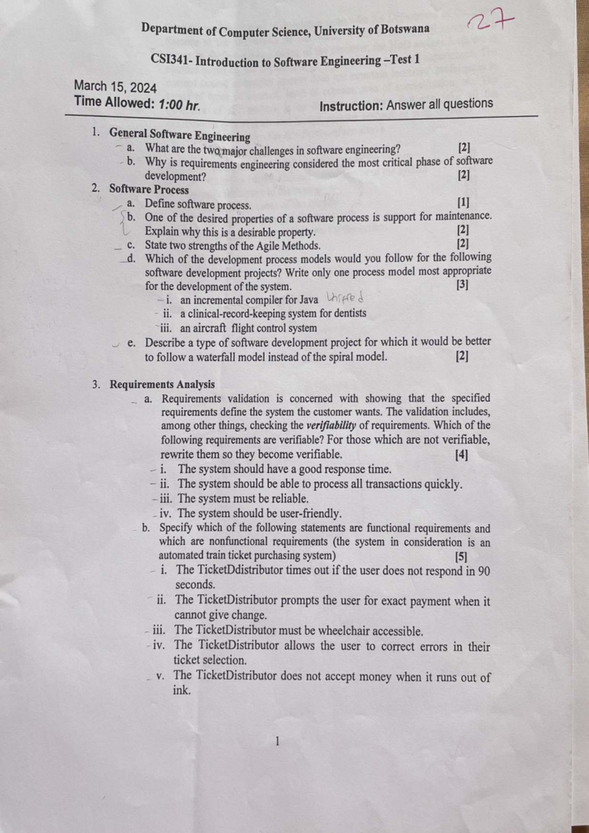 CSI341 Test 1 2024 - Introduction to Software Engineering Exam - Studocu