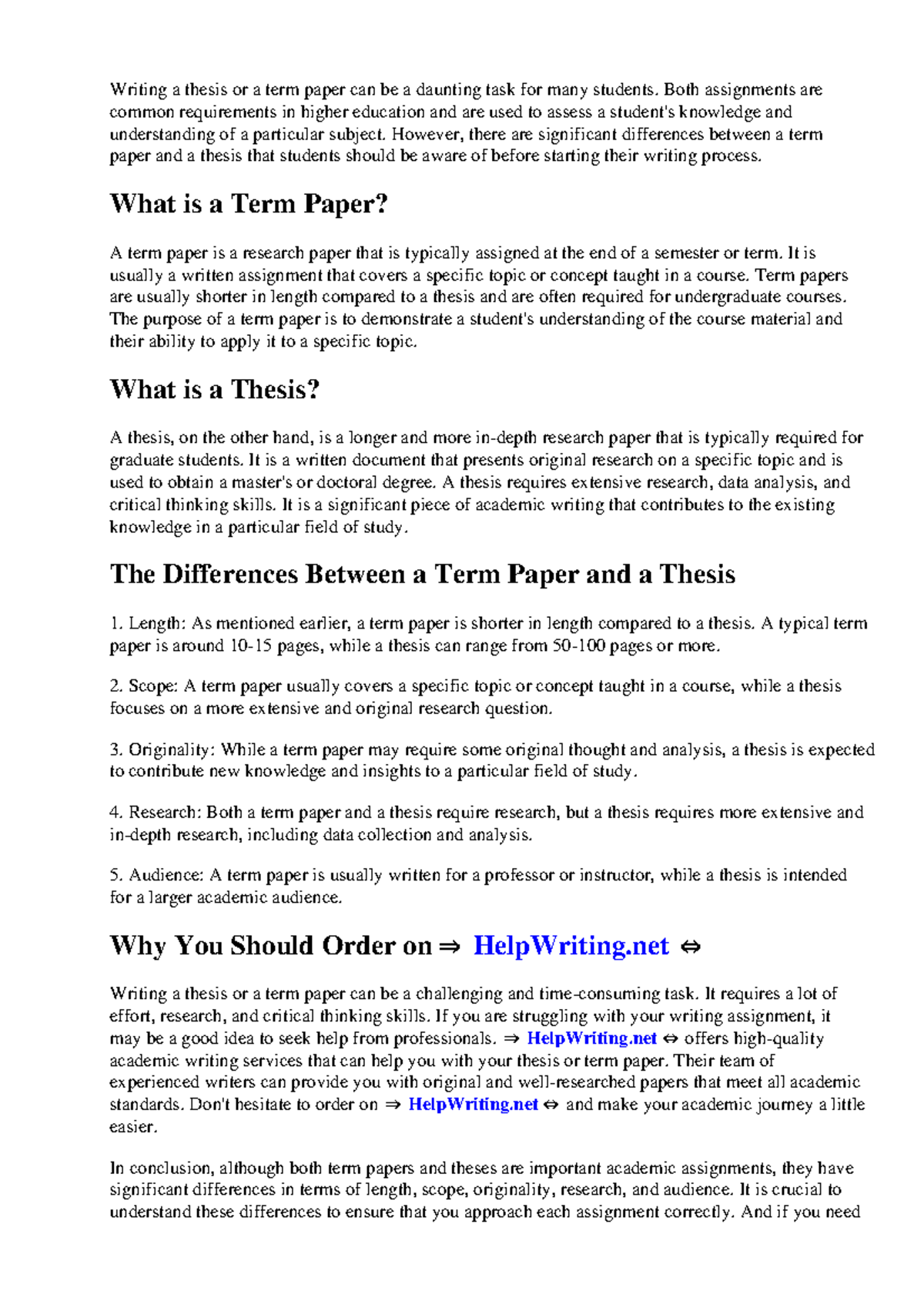 Difference between term paper and thesis - Writing a thesis or a term ...