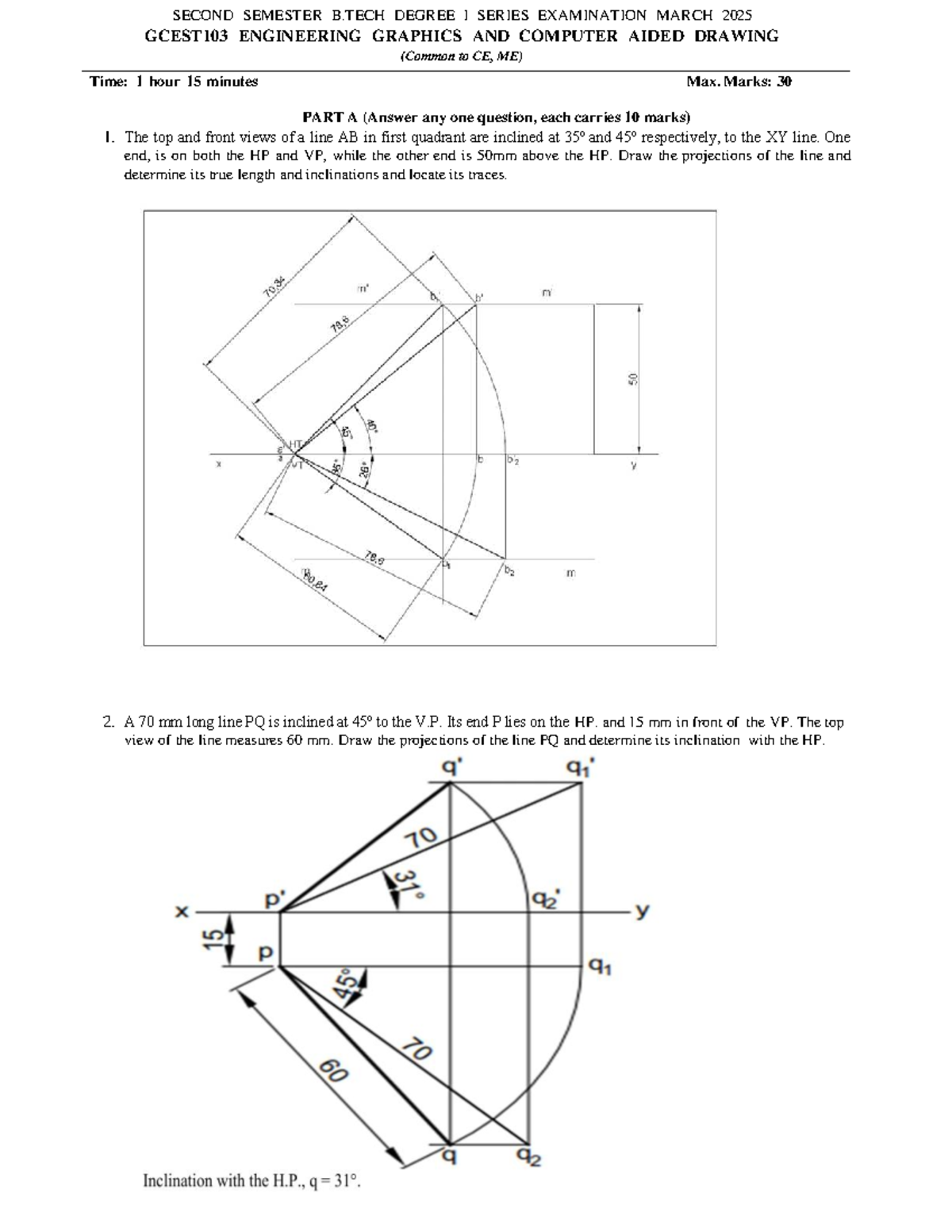 GCEST103 Engineering Graphics & CAD: 1st Series Exam March 2025 - Studocu