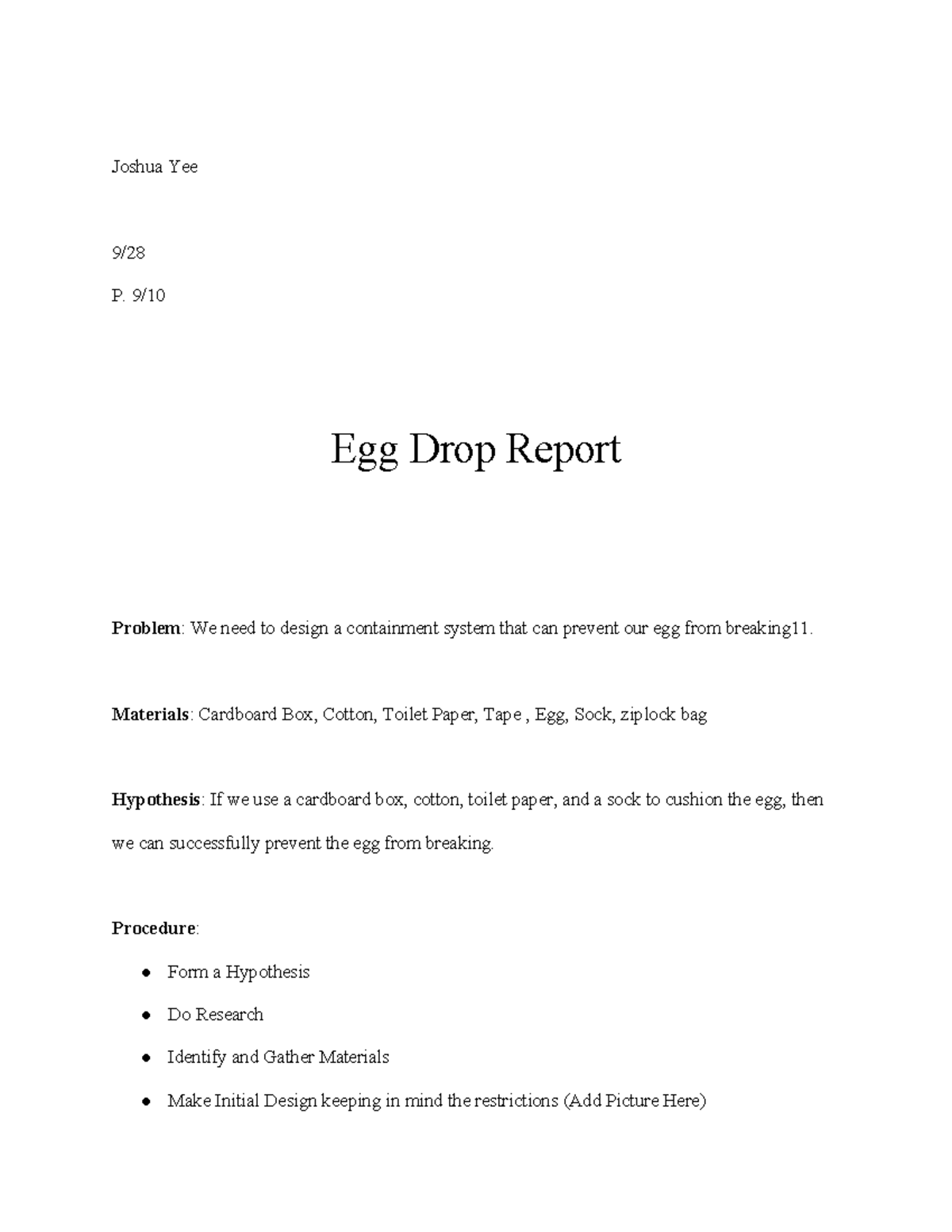 Egg Drop Assignment: Designing a Protective Container System - Studocu