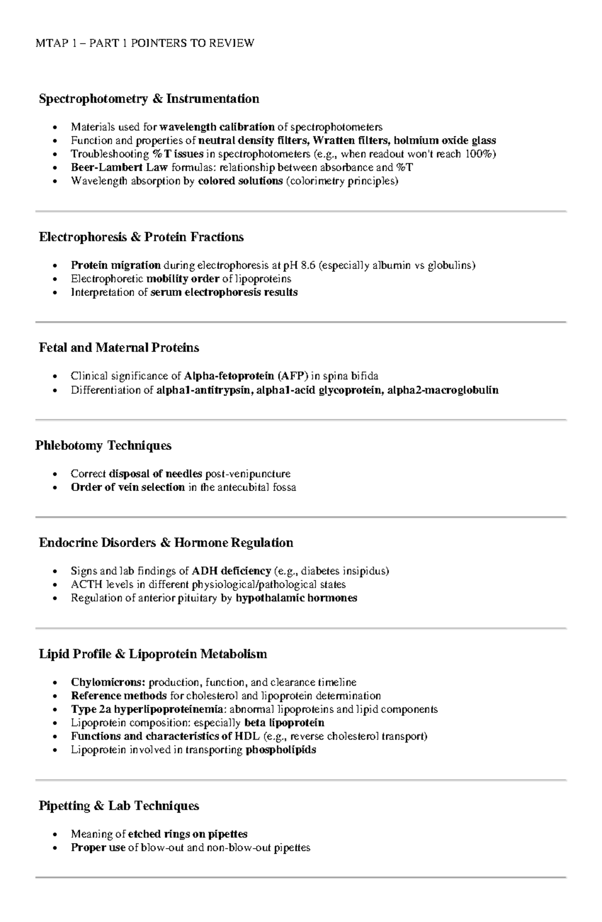 MTAP 1 RE PART 1: Spectrophotometry & Clinical Techniques Review - Studocu