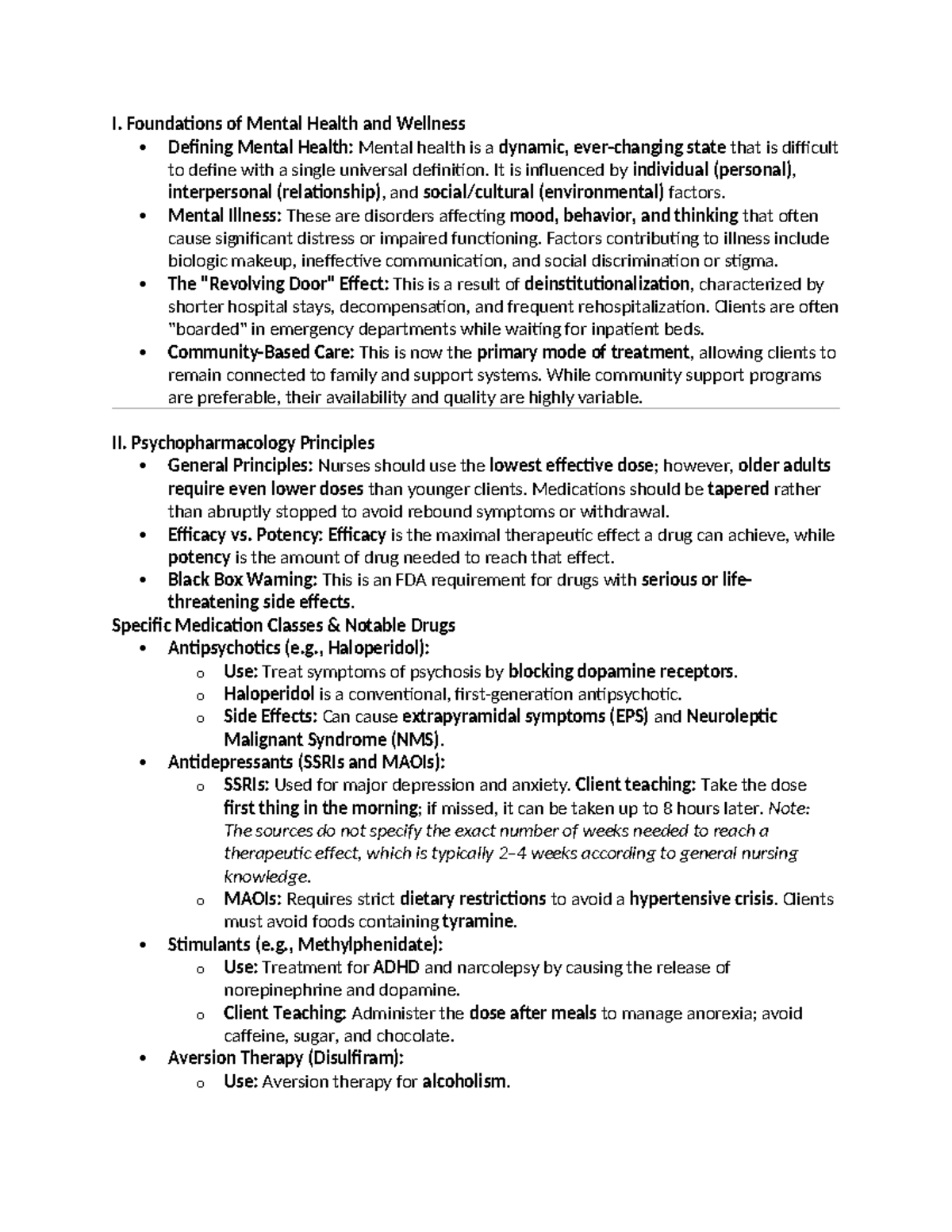 MH 101 Final Exam Study Guide: Foundations of Mental Health ...