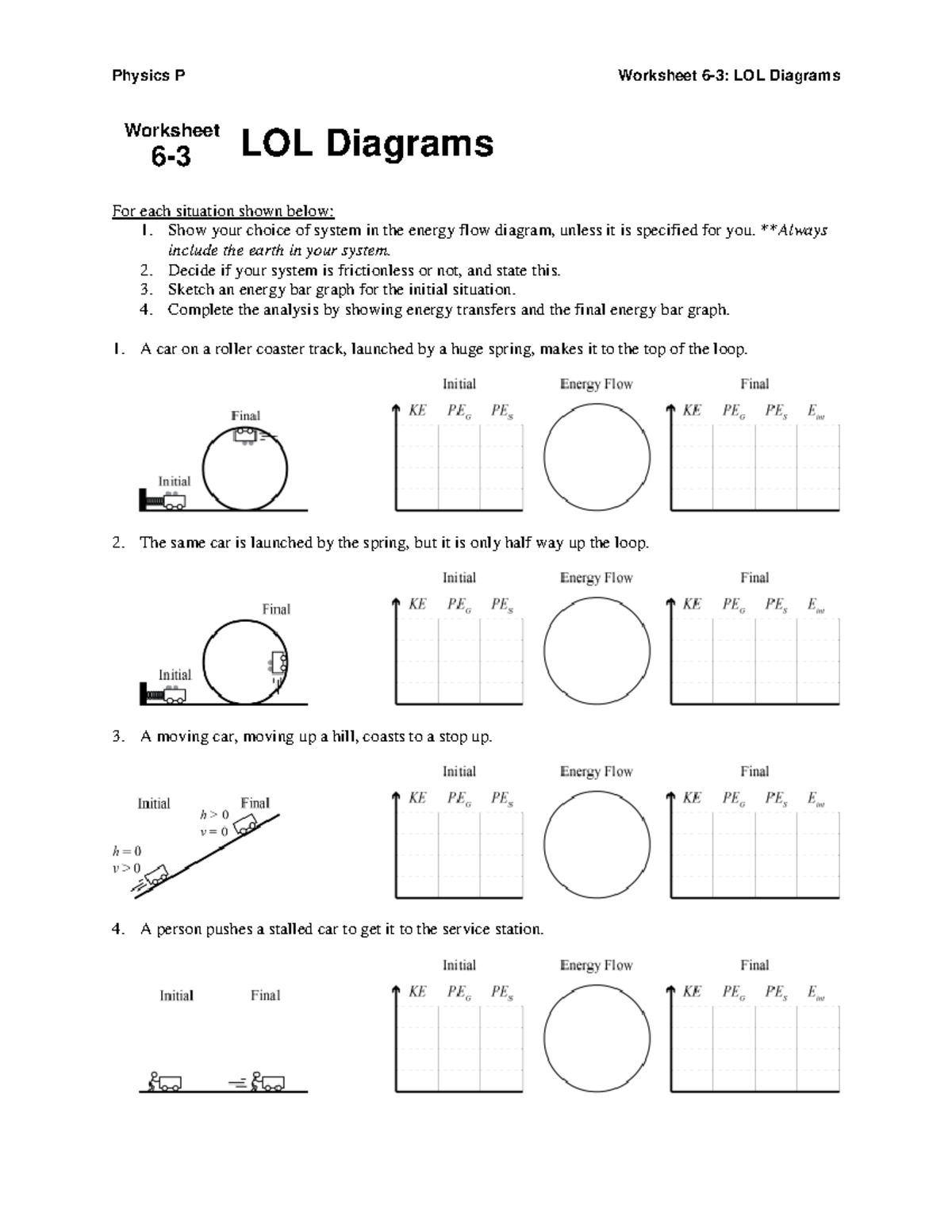 Physics P 6-3 Worksheet: Energy Flow & LOL Diagrams Analysis - Studocu