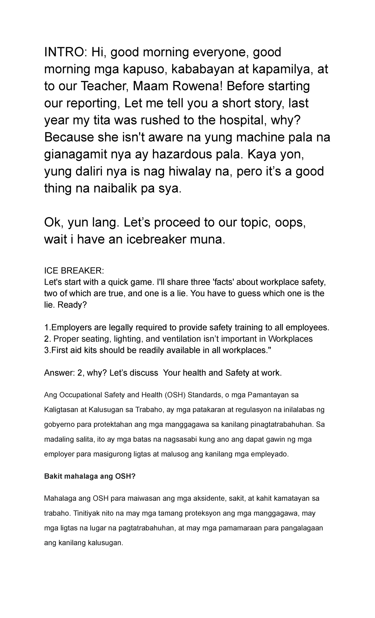SCRIPT FOR TLE - INTRO: Hi, good morning everyone, good morning mga ...