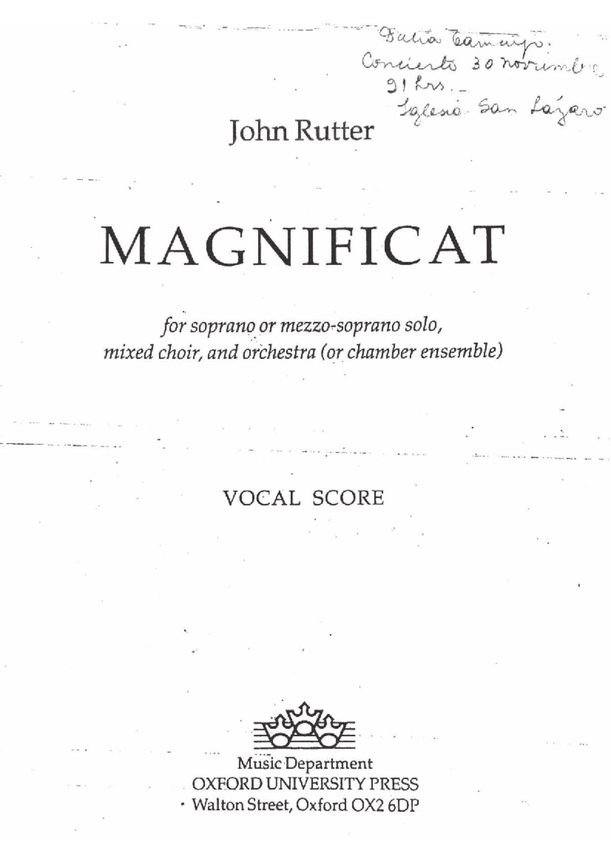 Magnificat by John Rutter - Vocal Score (M 30) - Studocu