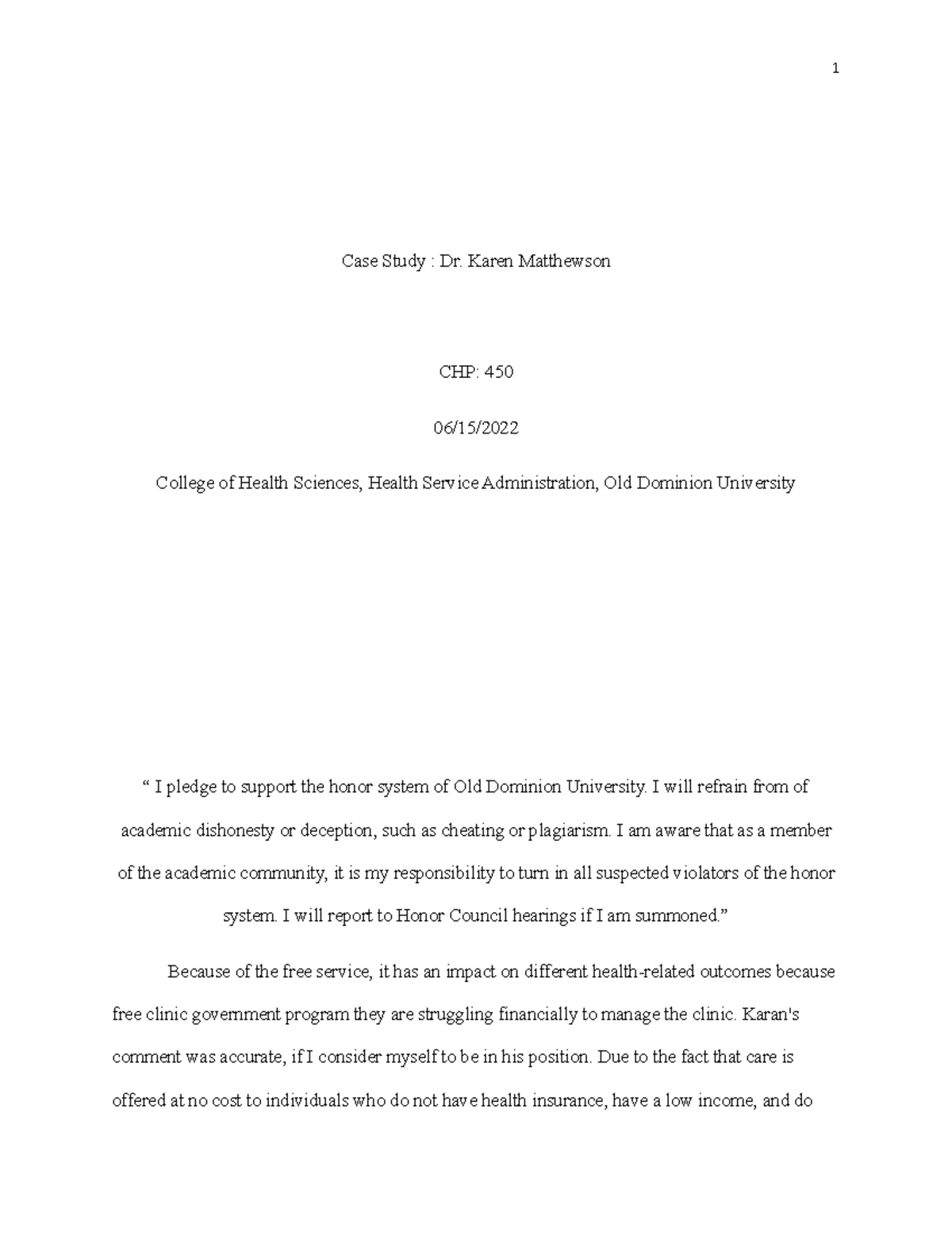 Case Study 10 - Coursework - Case Study : Ping - Panging CHP: 450 07/27 ...