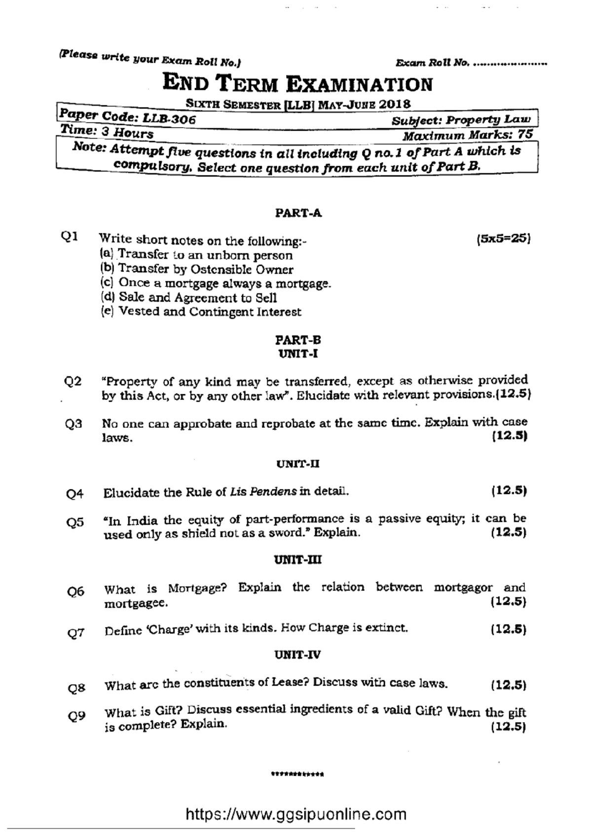 LLB 306 Final Exam Notes: Property Law - 6th Semester June 2018 - Studocu